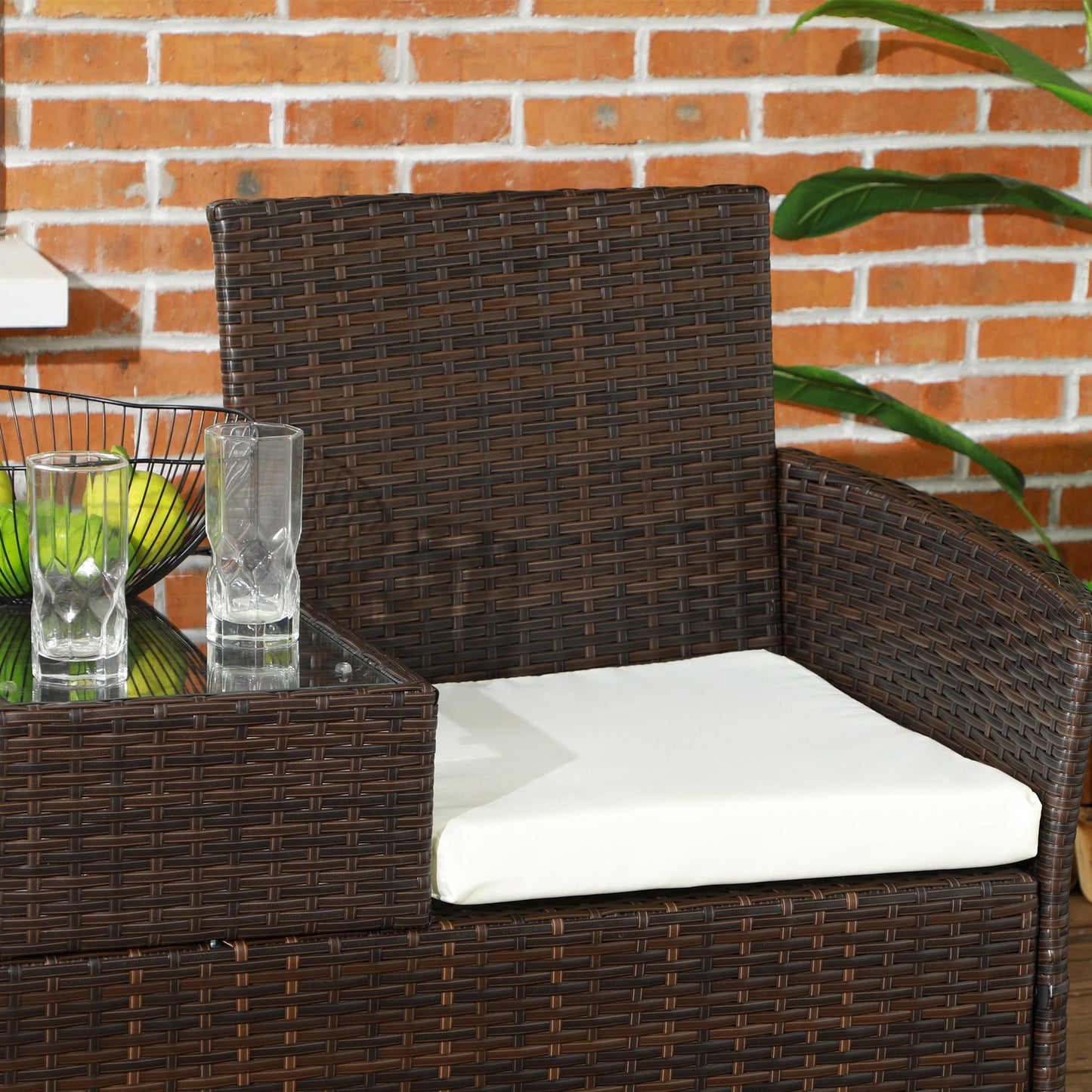 Two-Seat Rattan Chair, with Middle Table