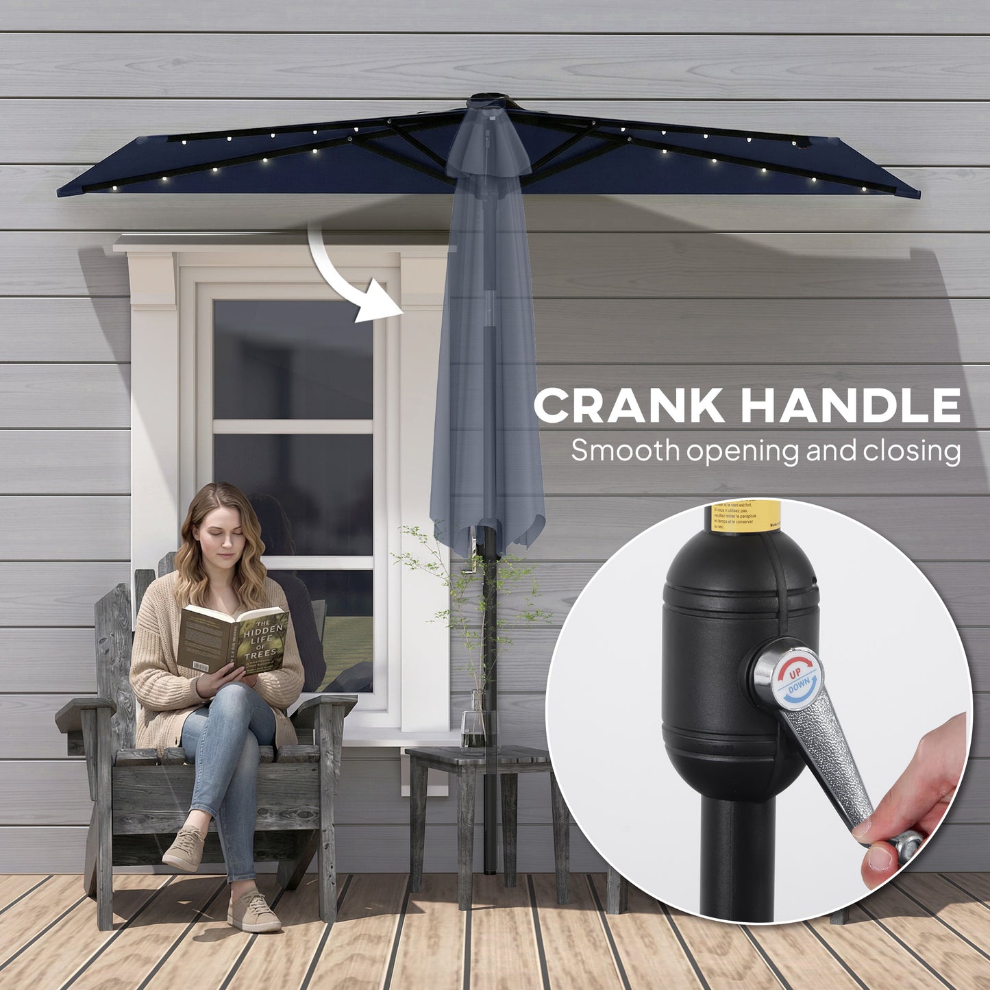 2.6 m Half Garden Parasol with Solar LED Lights