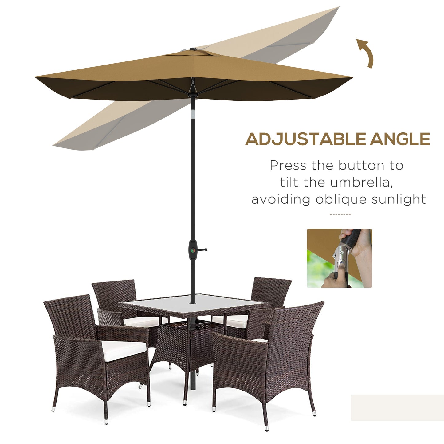 3 x 2 m Garden Parasol Umbrella with Aluminium Pole