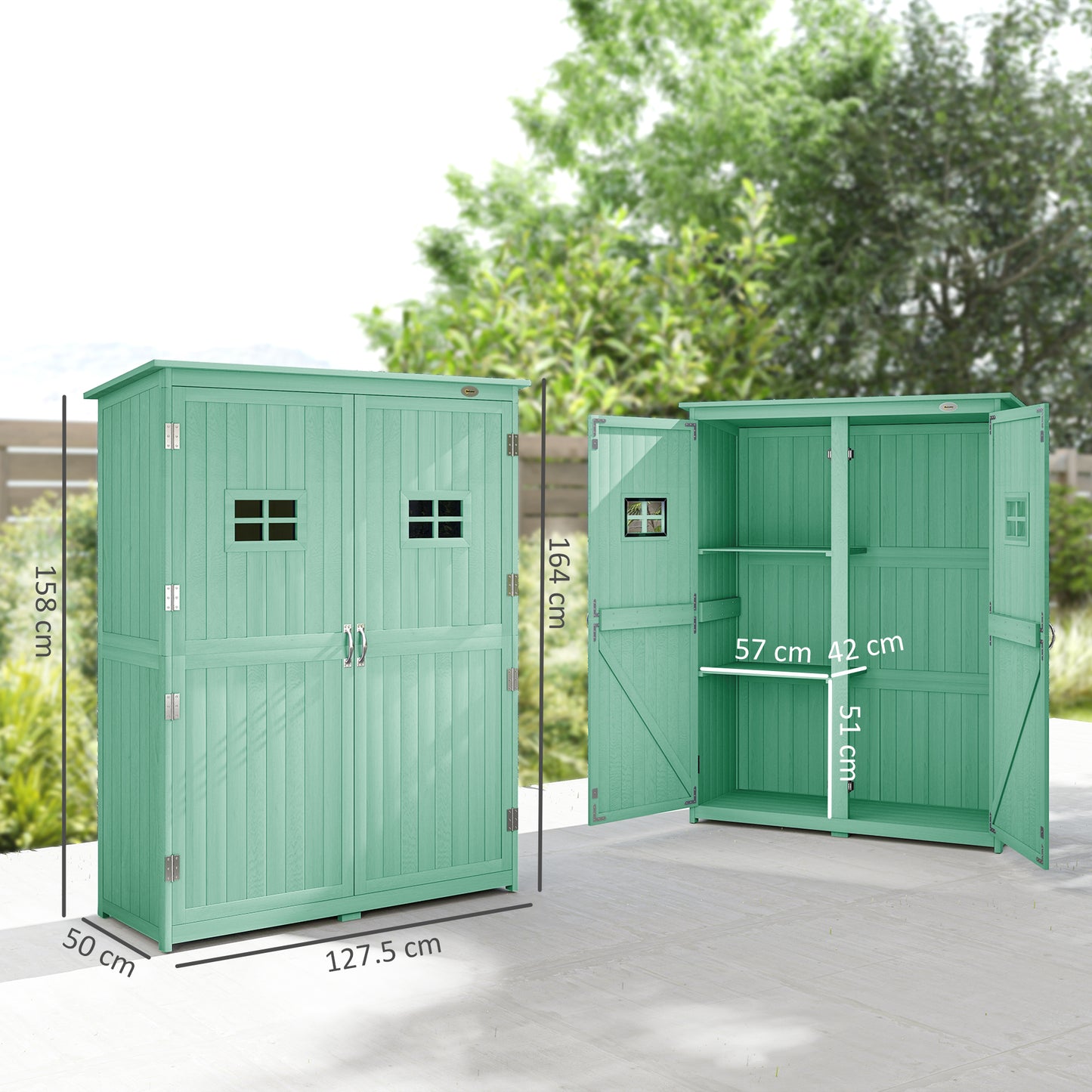 Wooden Garden Shed with Two Windows, Tool Storage Cabinet (1)