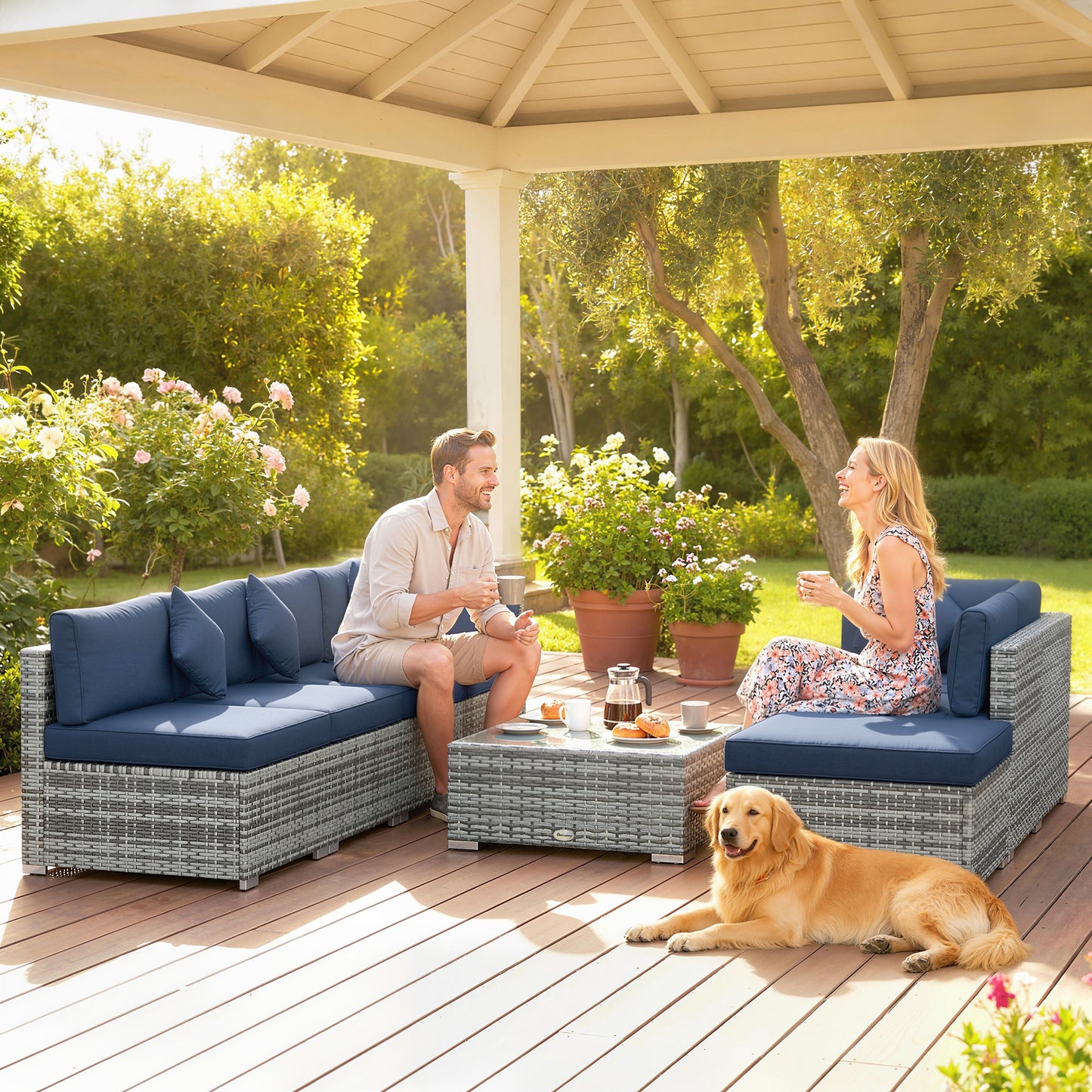 8 Pieces PE Rattan Corner Sofa Set, Outdoor Garden Furniture Set (1)