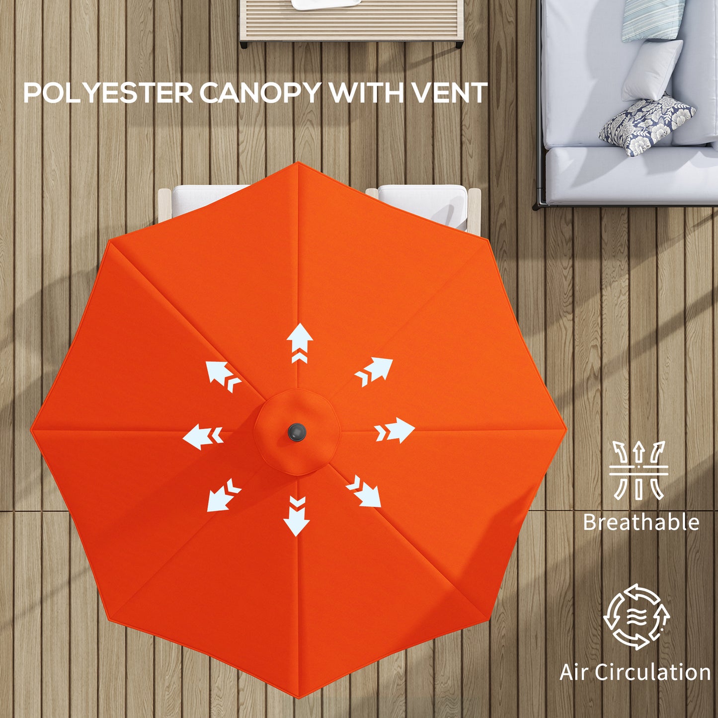 3 m Garden Parasol Umbrellas, Outdoor Sun Shade with 8 Ribs