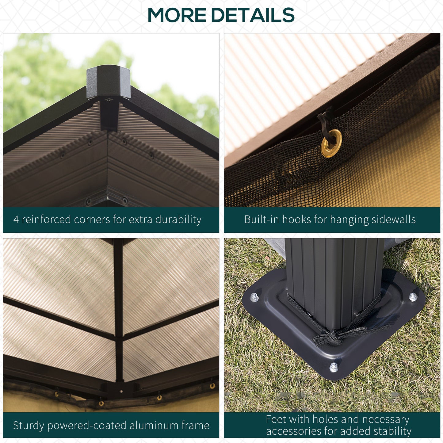 3 x 3.6(m) Hardtop Gazebo Canopy with Polycarbonate Roof