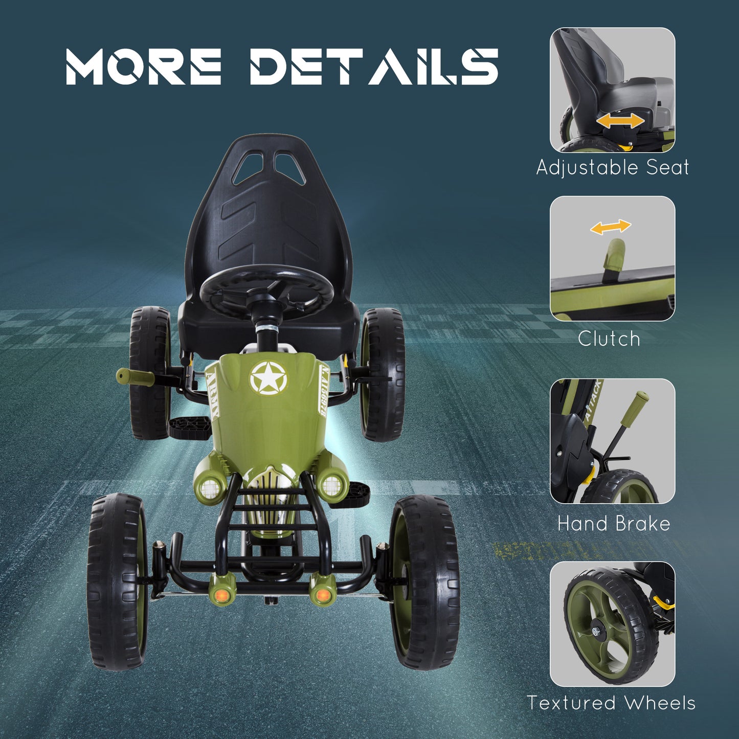Pedal Go Kart, Kids Ride On Racer with EVA Tyres, Manual Clutch
