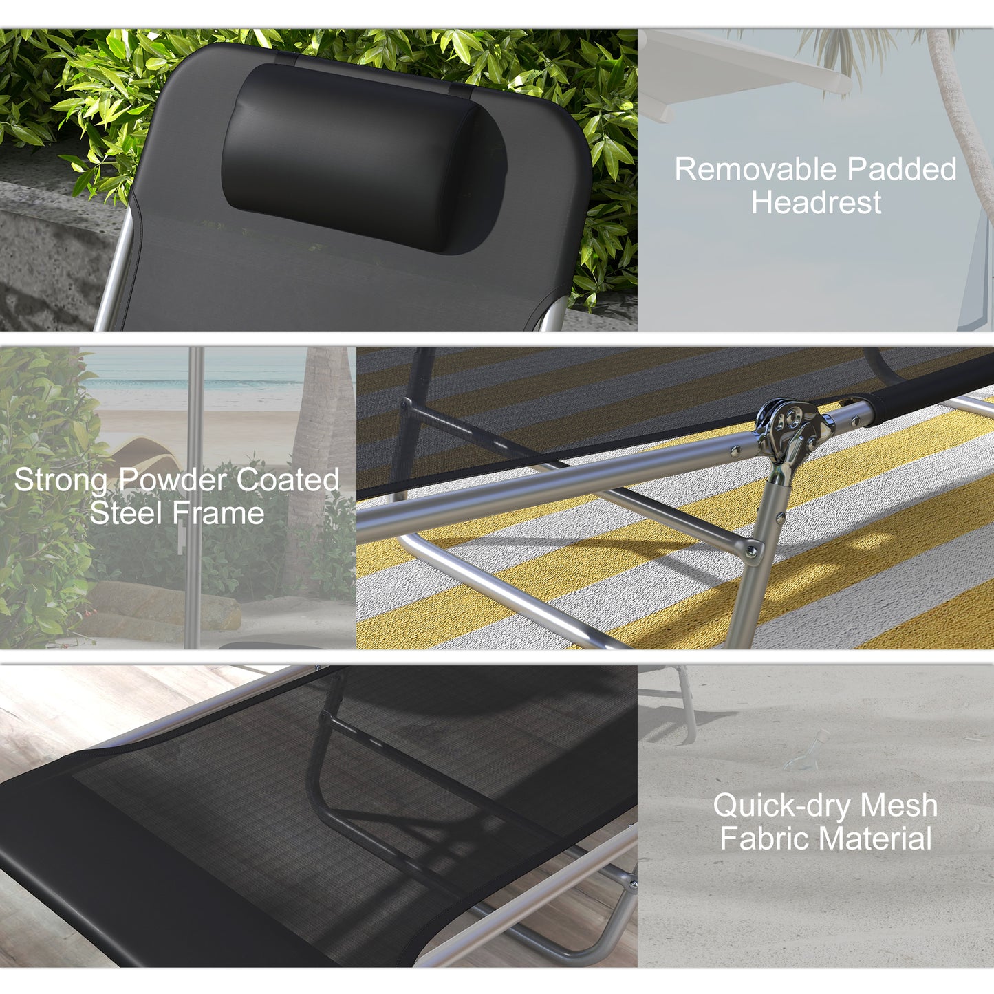 Set of Two Steel Frame Sun Loungers, with Reclining Backs (1)