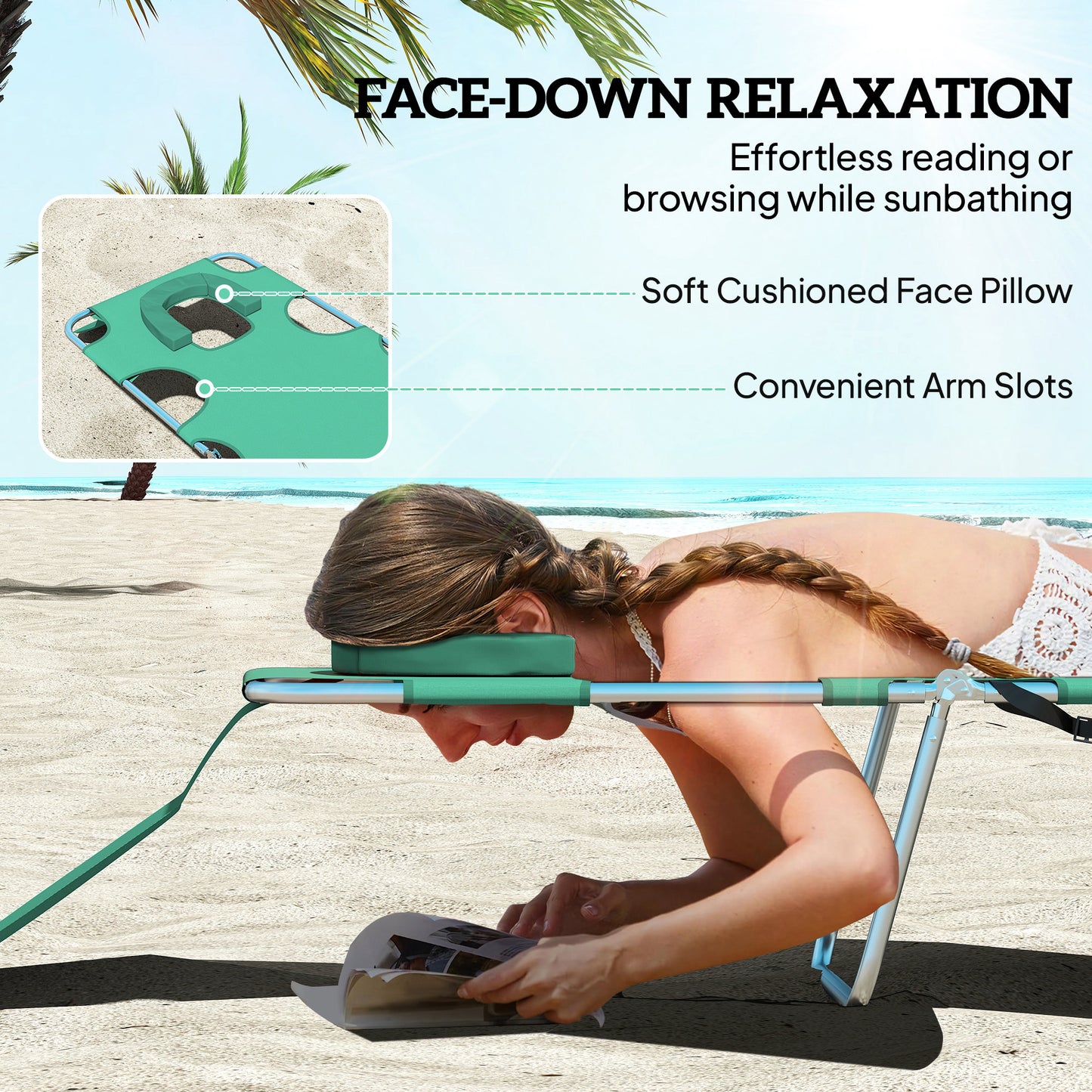 5-Position Adjustable Sun Loungers Set of 2 with Reading Hole