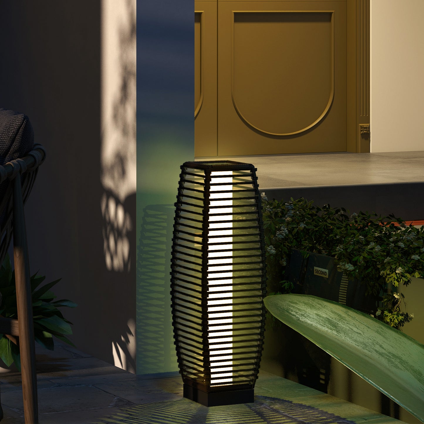 Rattan Solar Floor Lamp,  68cm Tall Outdoor Garden Lantern Pathway