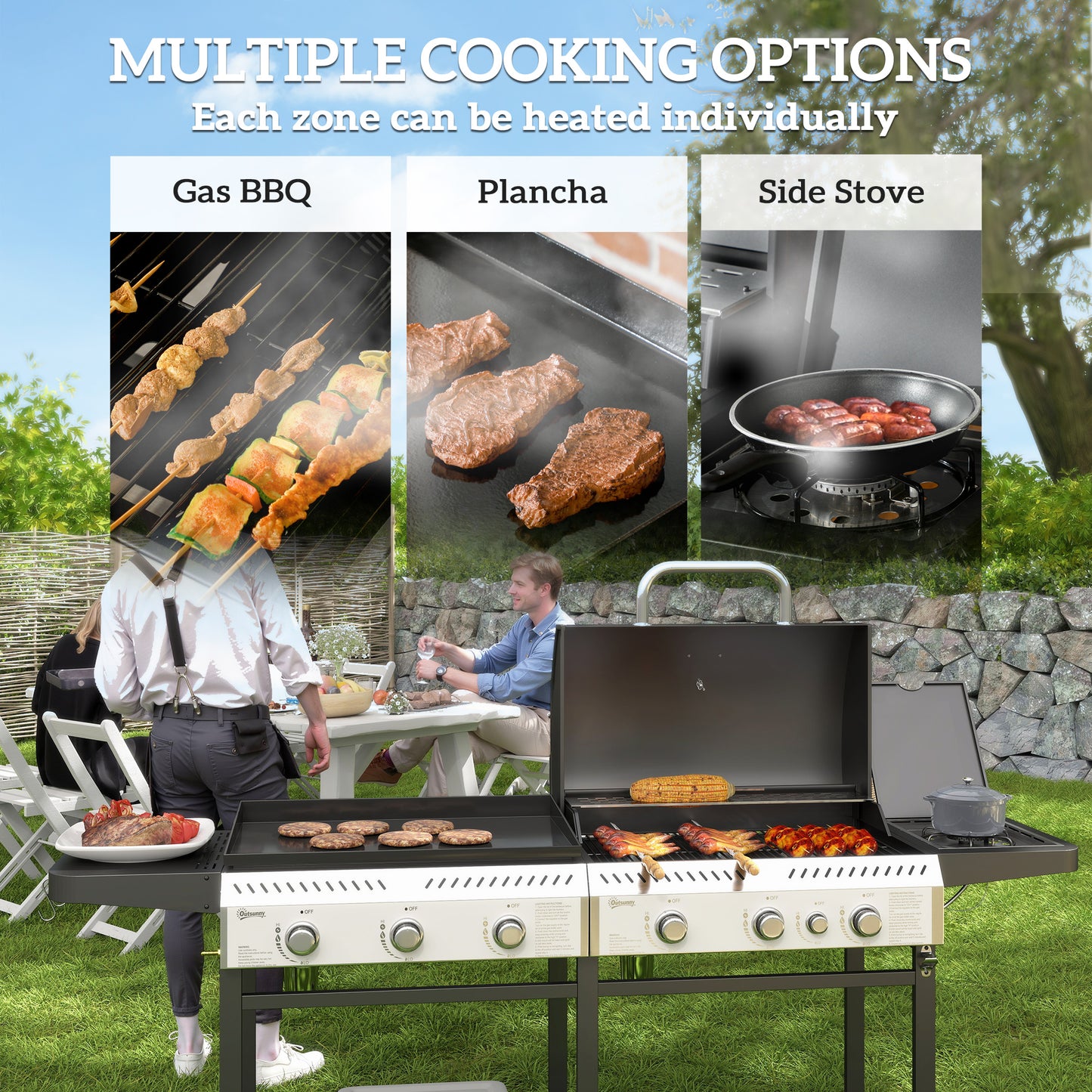 Deluxe Duo Gas BBQ, with Grill, Plancha and Side Burner
