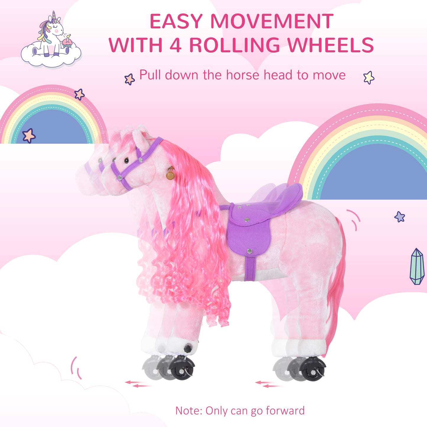 Plush Walking Horse Ride On Toy with Wheels