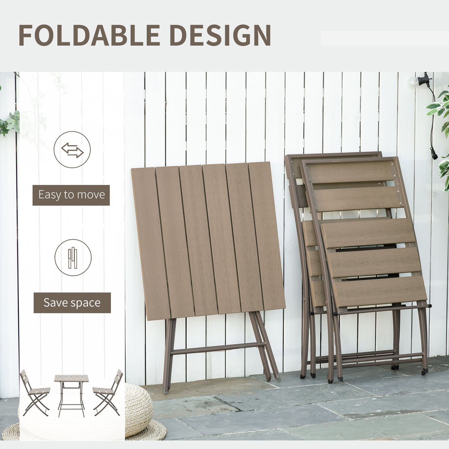 3 Piece Foldable Garden Bistro Set Patio Furniture Set with Table
