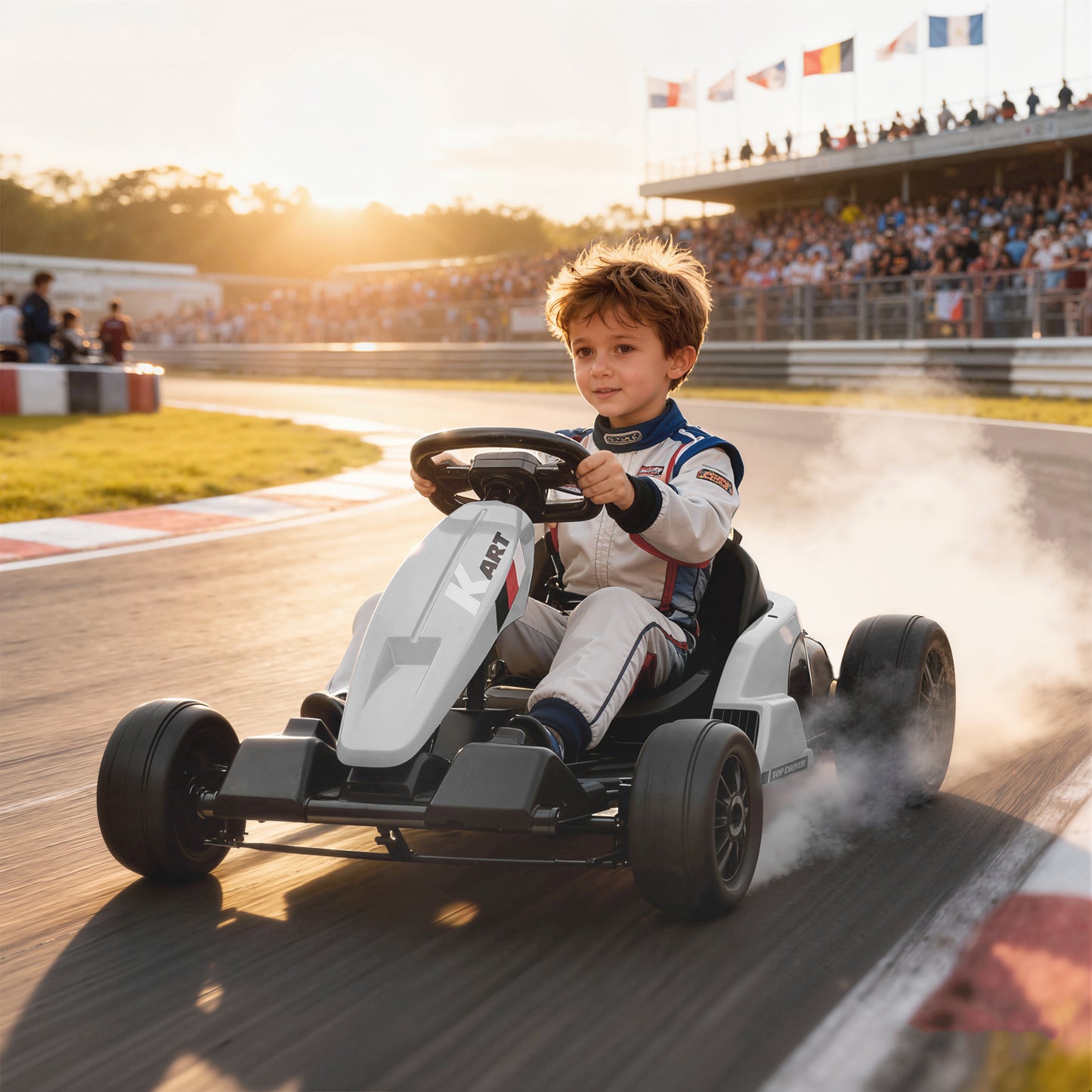 24V Electric Go Kart, Drift Kart with Adjustable Seat, Slow Start