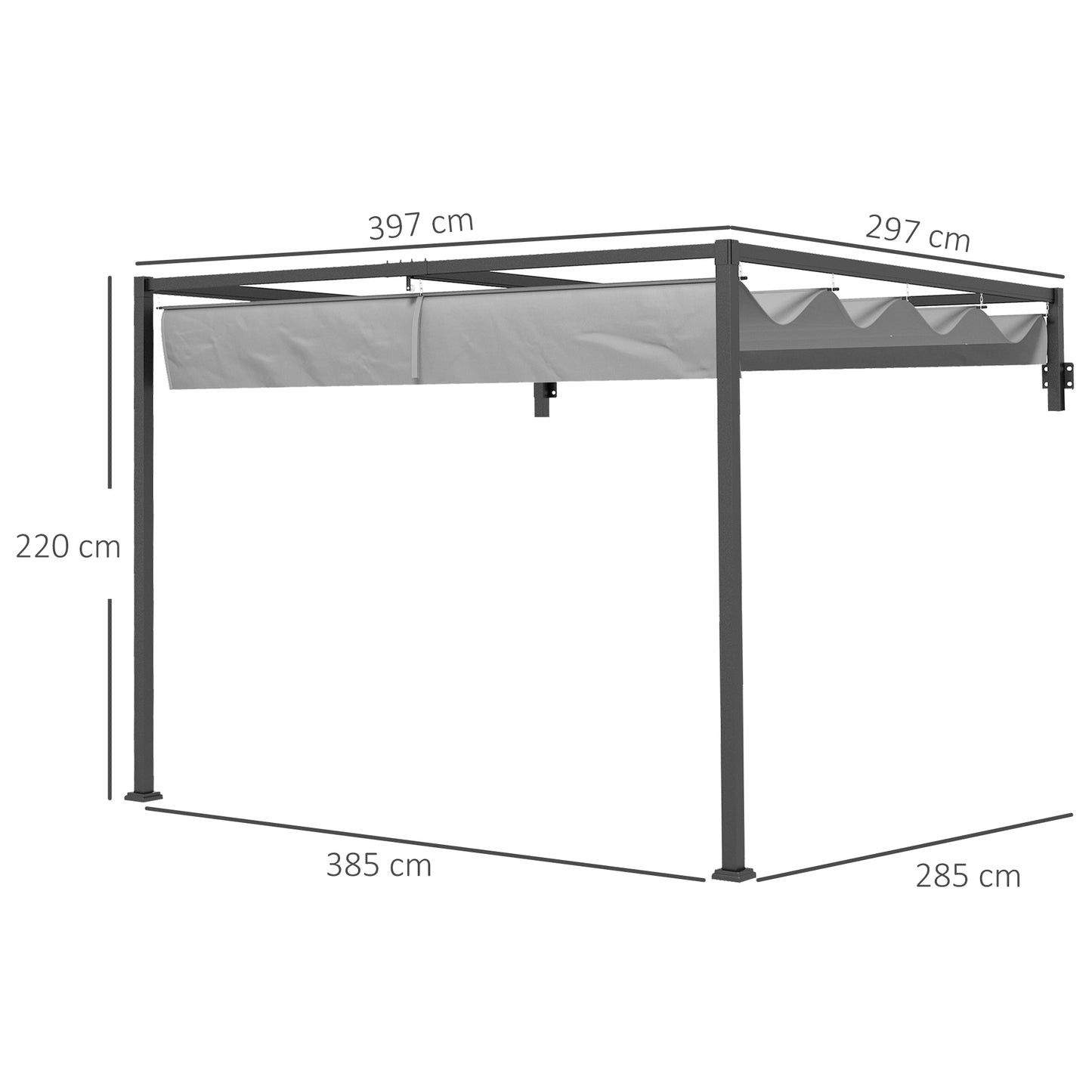 3 x 4m Lean To Steel Pergola with Moving Fabric Canopy