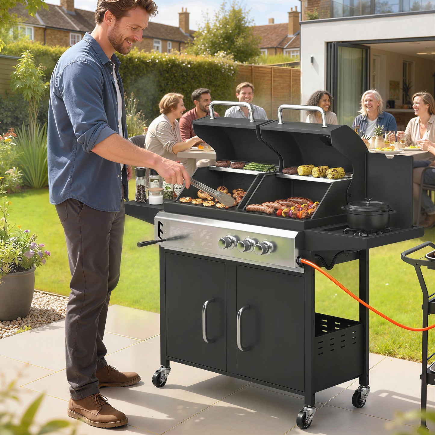 2+1 Burner Hybrid Dual Fuel BBQ Gas Grill