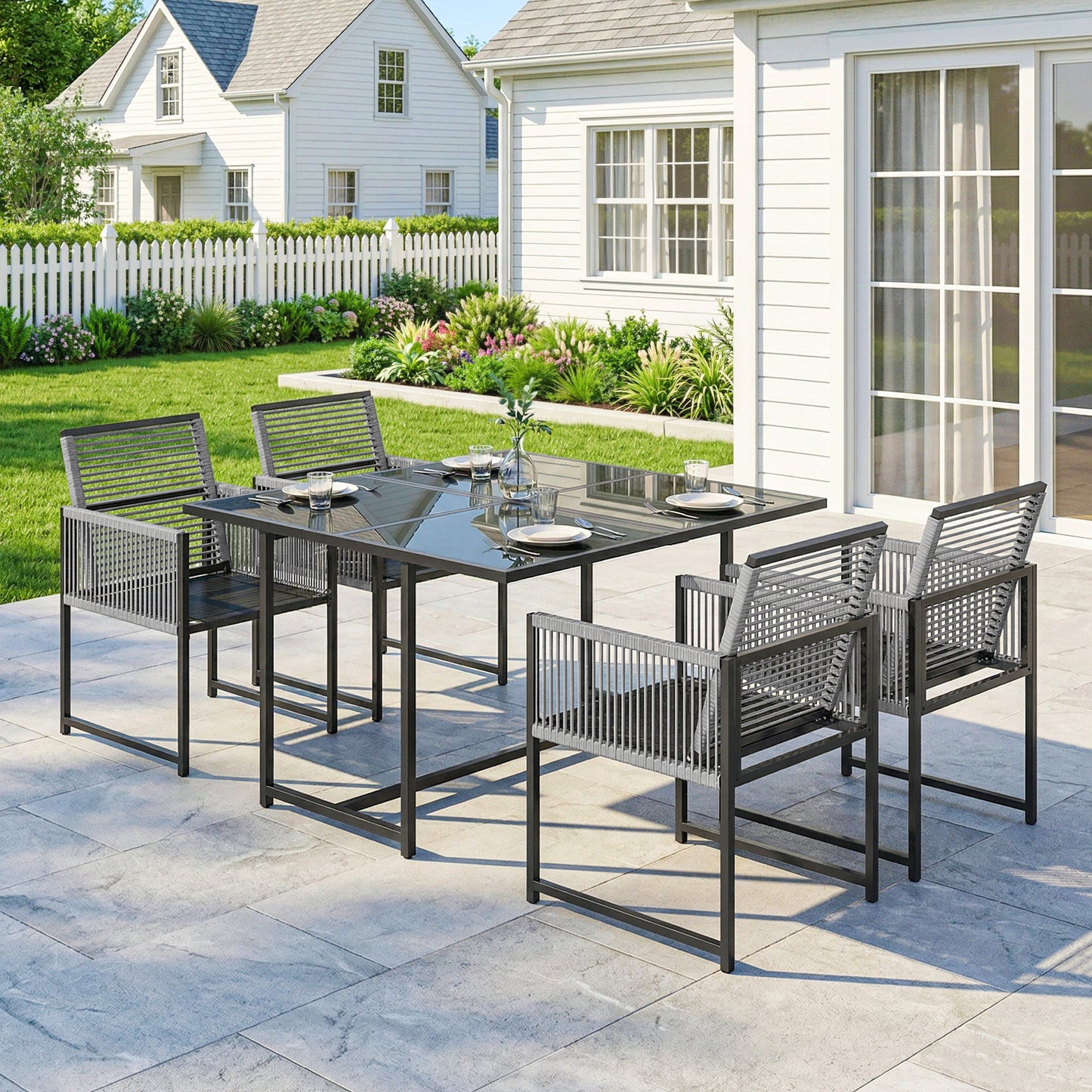 5 Pieces Garden Dining Set, Outdoor Patio Cube Set