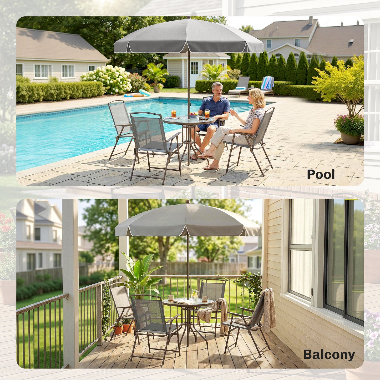 6 Piece Garden Dining Set with Umbrella, Patio Sets with Parasol