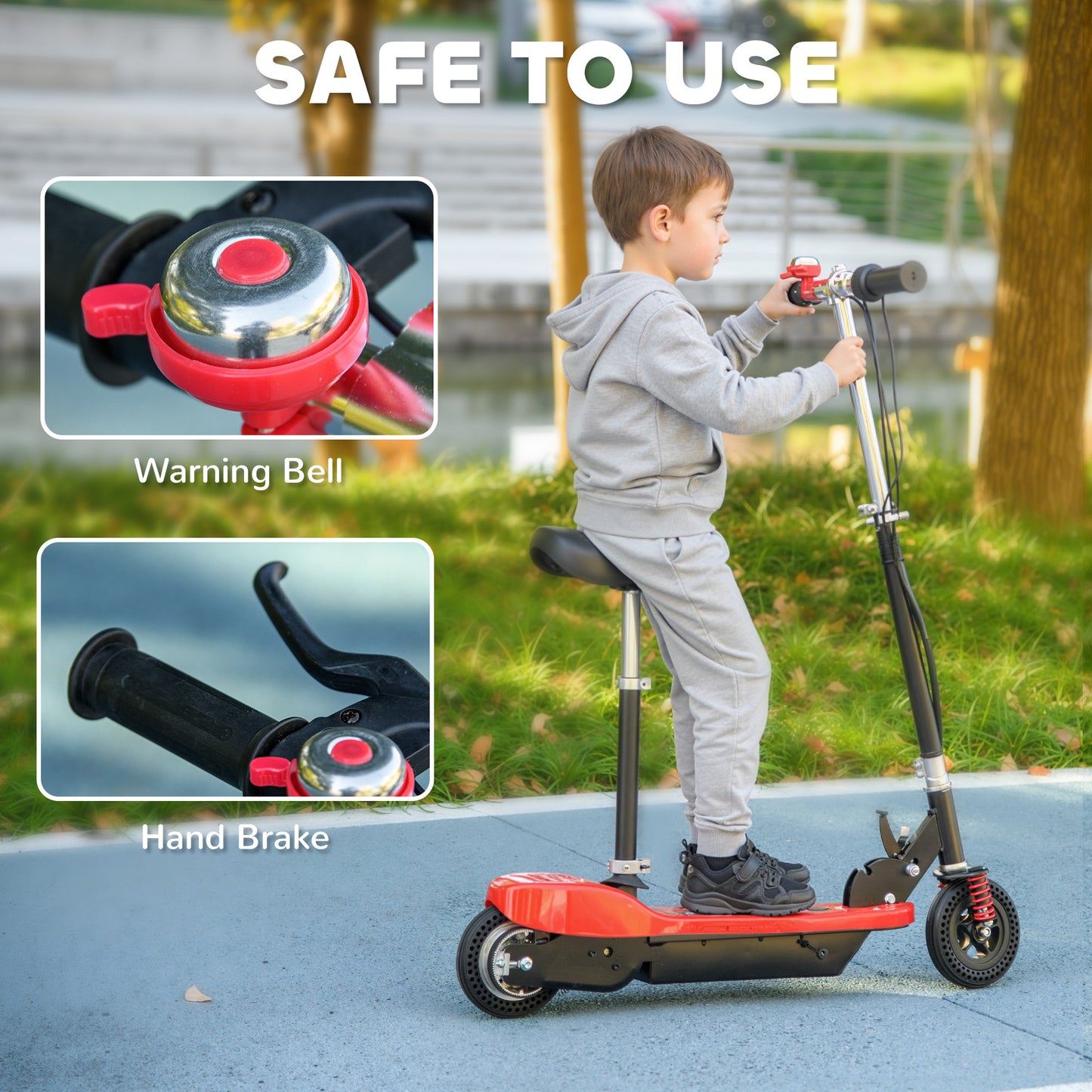 Steel Ride on Powered Scooter, Folding E-Scooter with Warning Bell