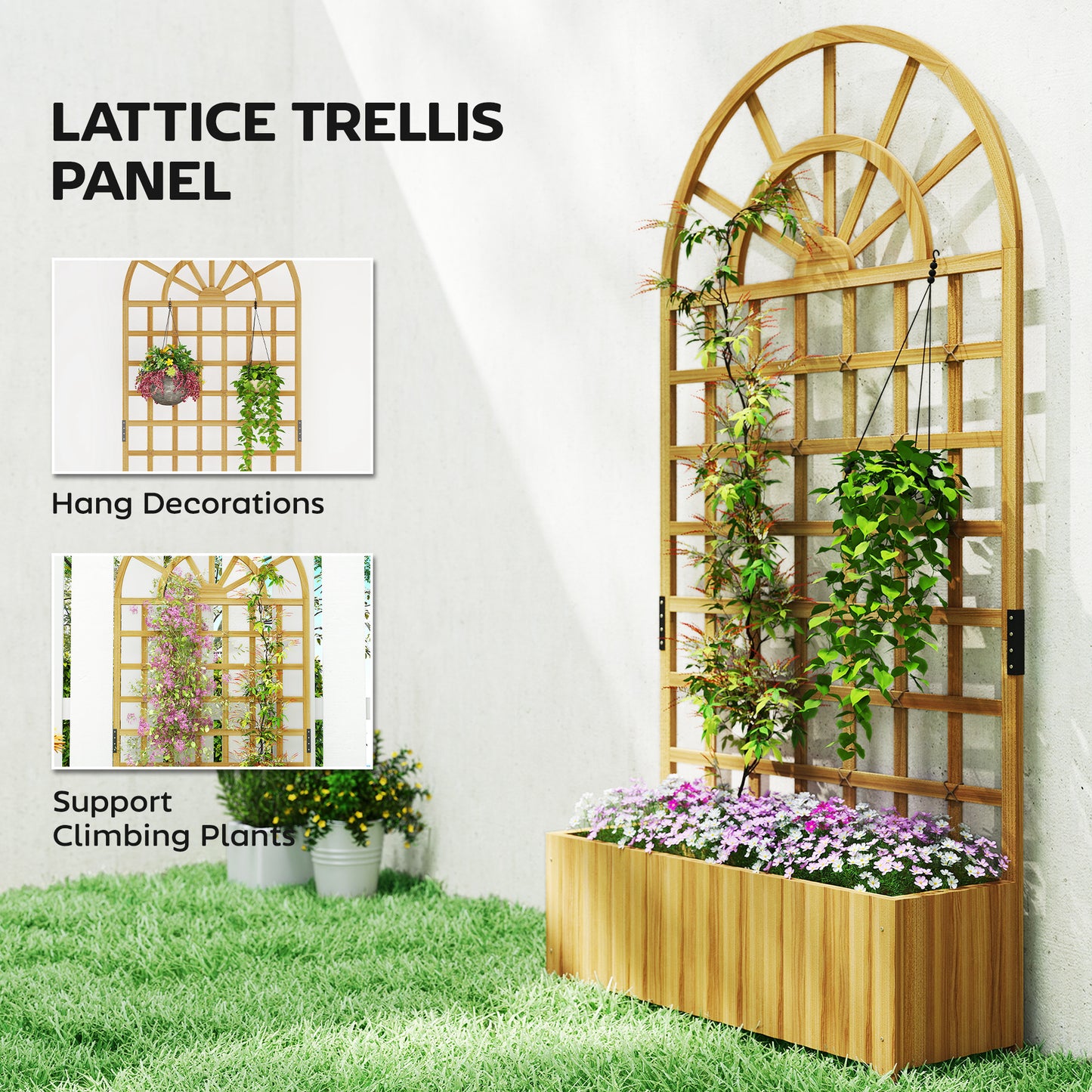 Wooden Raised Planter with Trellis