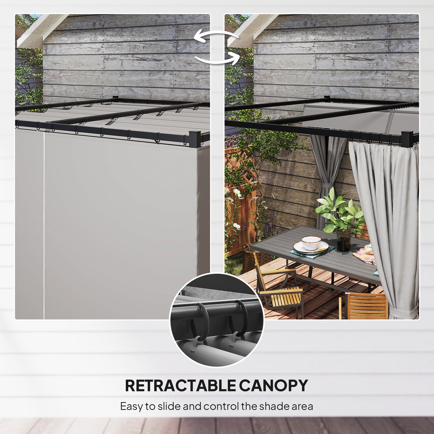 3 x 3m Moving Canopy Metal Pergola, with Curtains