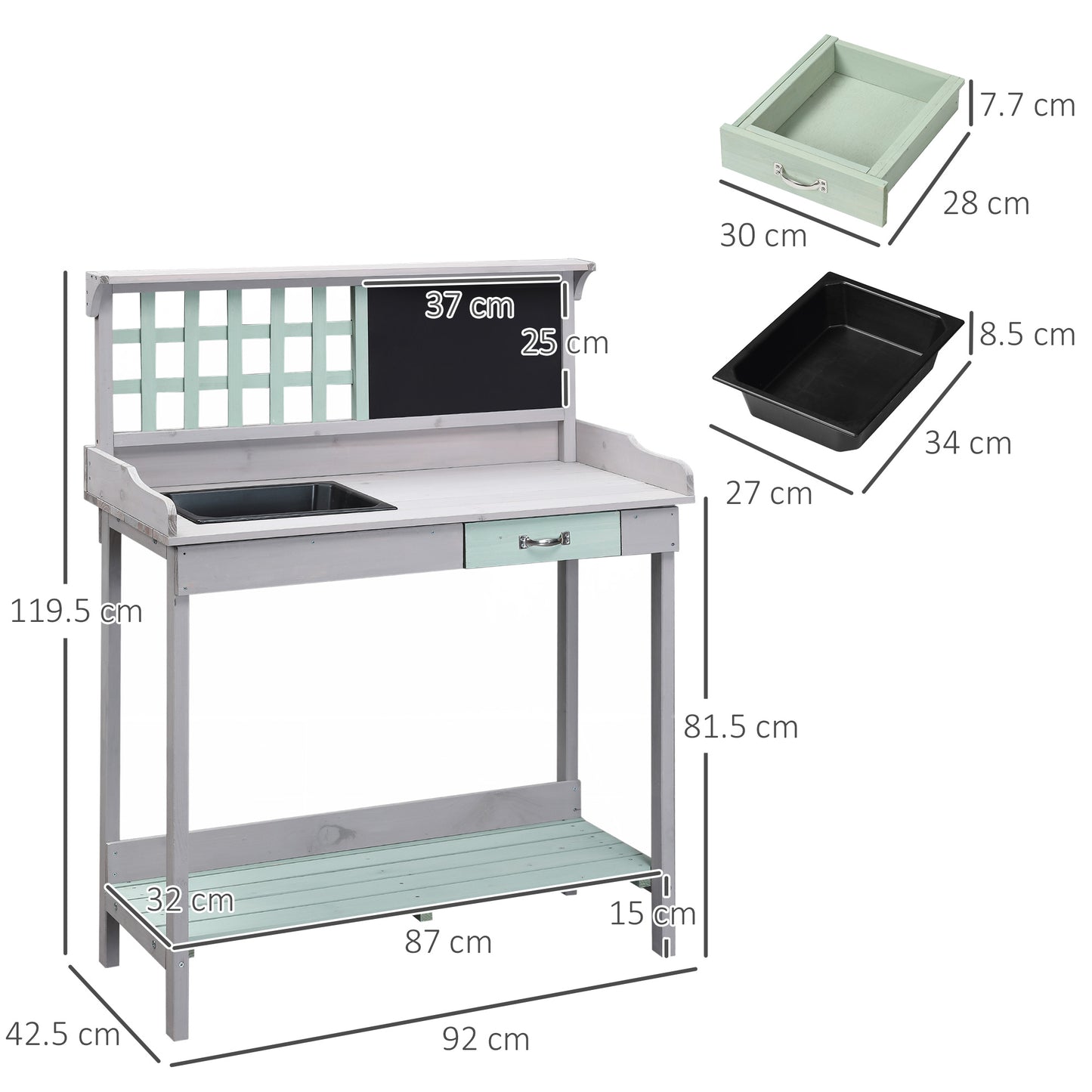 Garden Potting Table with Sink, Blackboard and Drawer