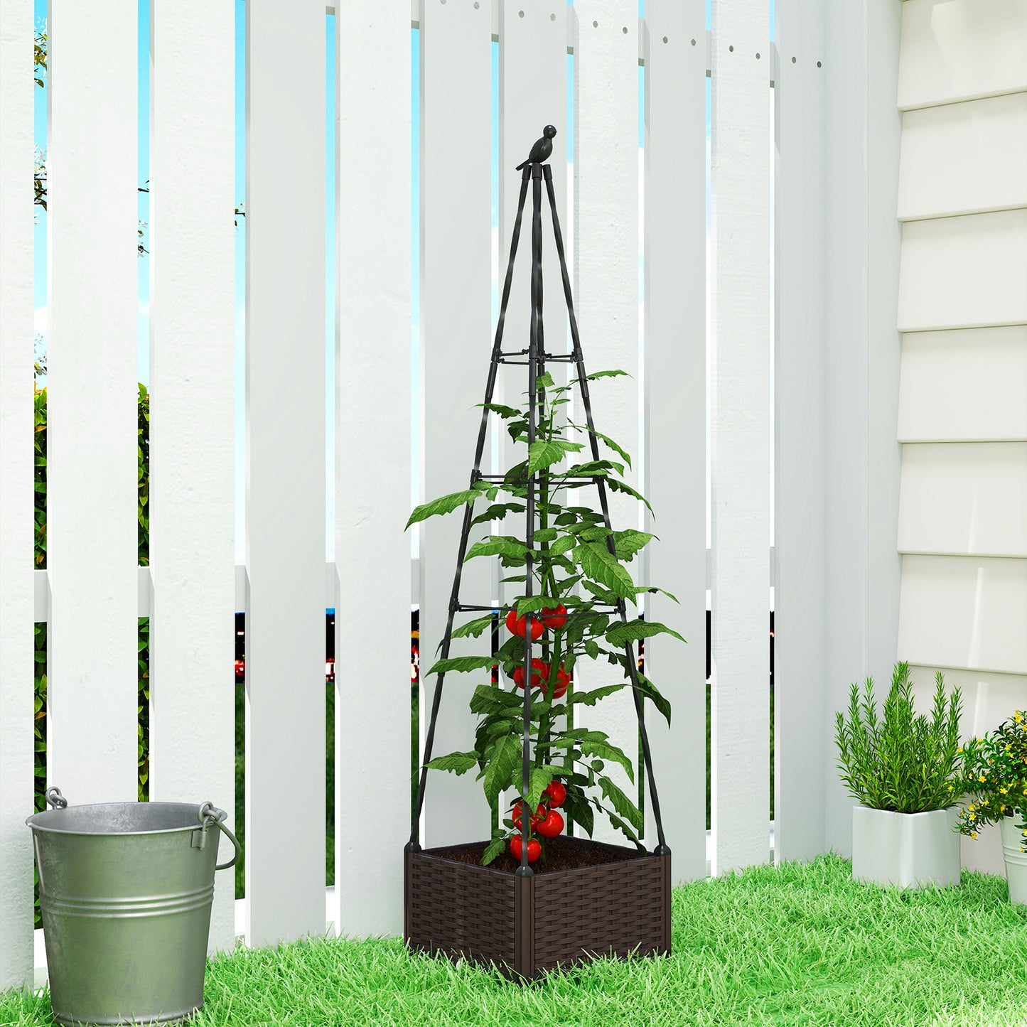 Raised Bed for Garden, Raised Garden Bed Planter Box with Trellis