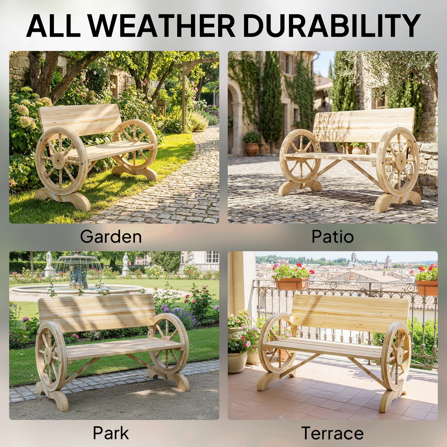 Fir Wood 2-Seater Outdoor Garden Wagon Wheel Bench