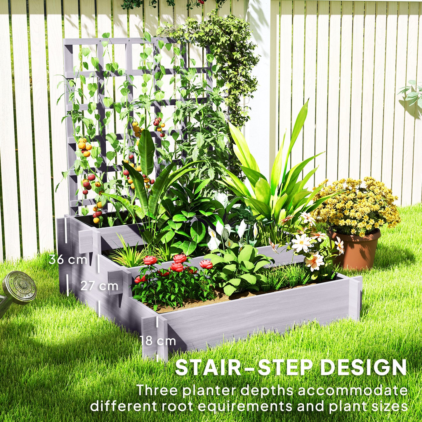 3 Tier Garden Planters with Trellis for Vine Climbing (1)