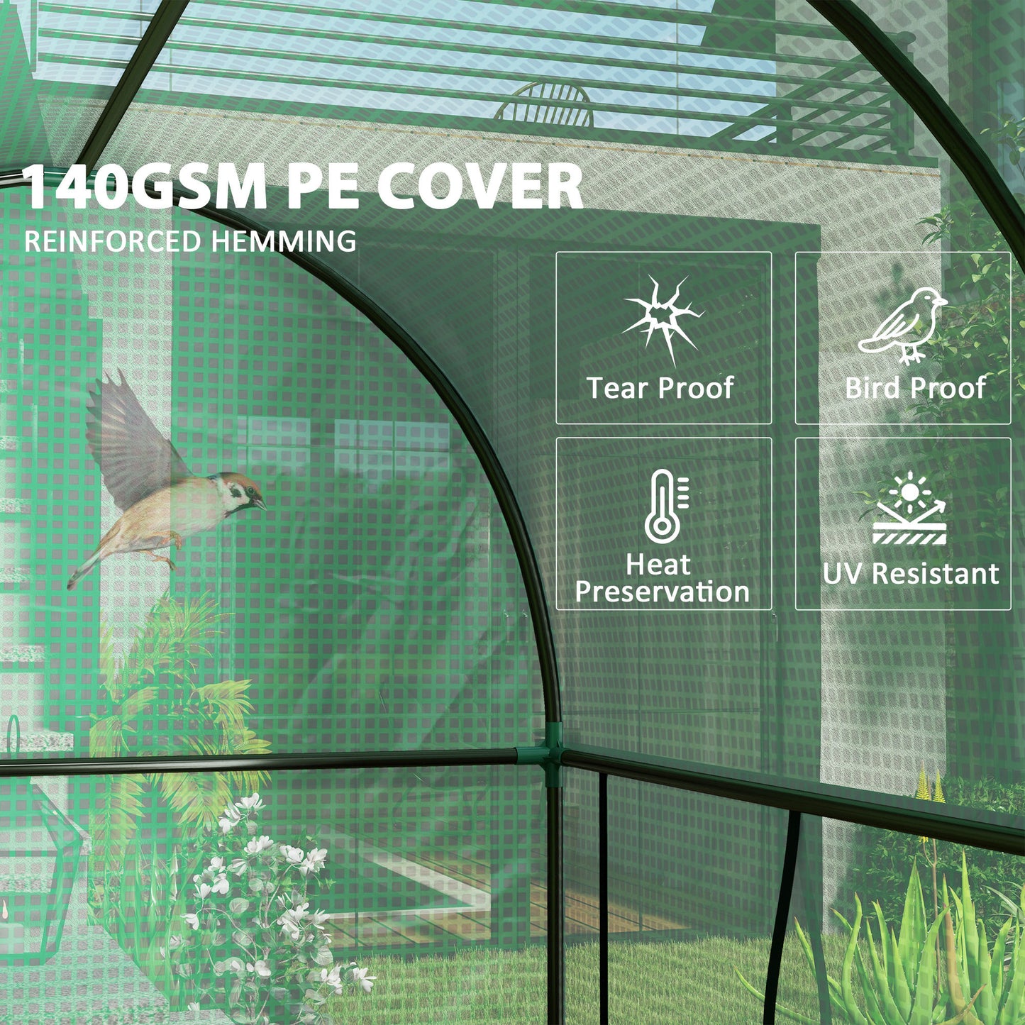 200 x 100cm Walk-In Greenhouse, with Zipped Doors