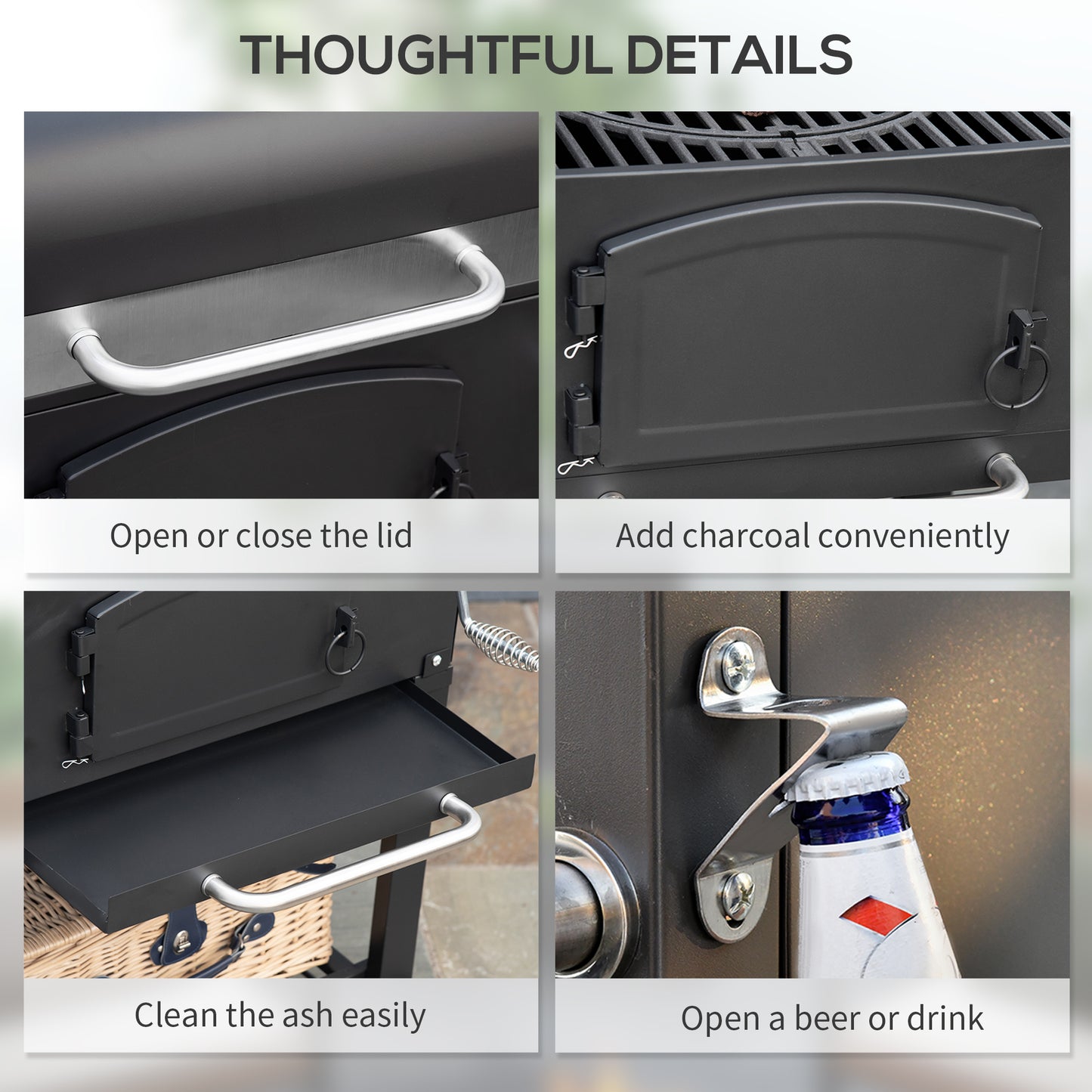 3-in-1 Charcoal BBQ, with Shelves