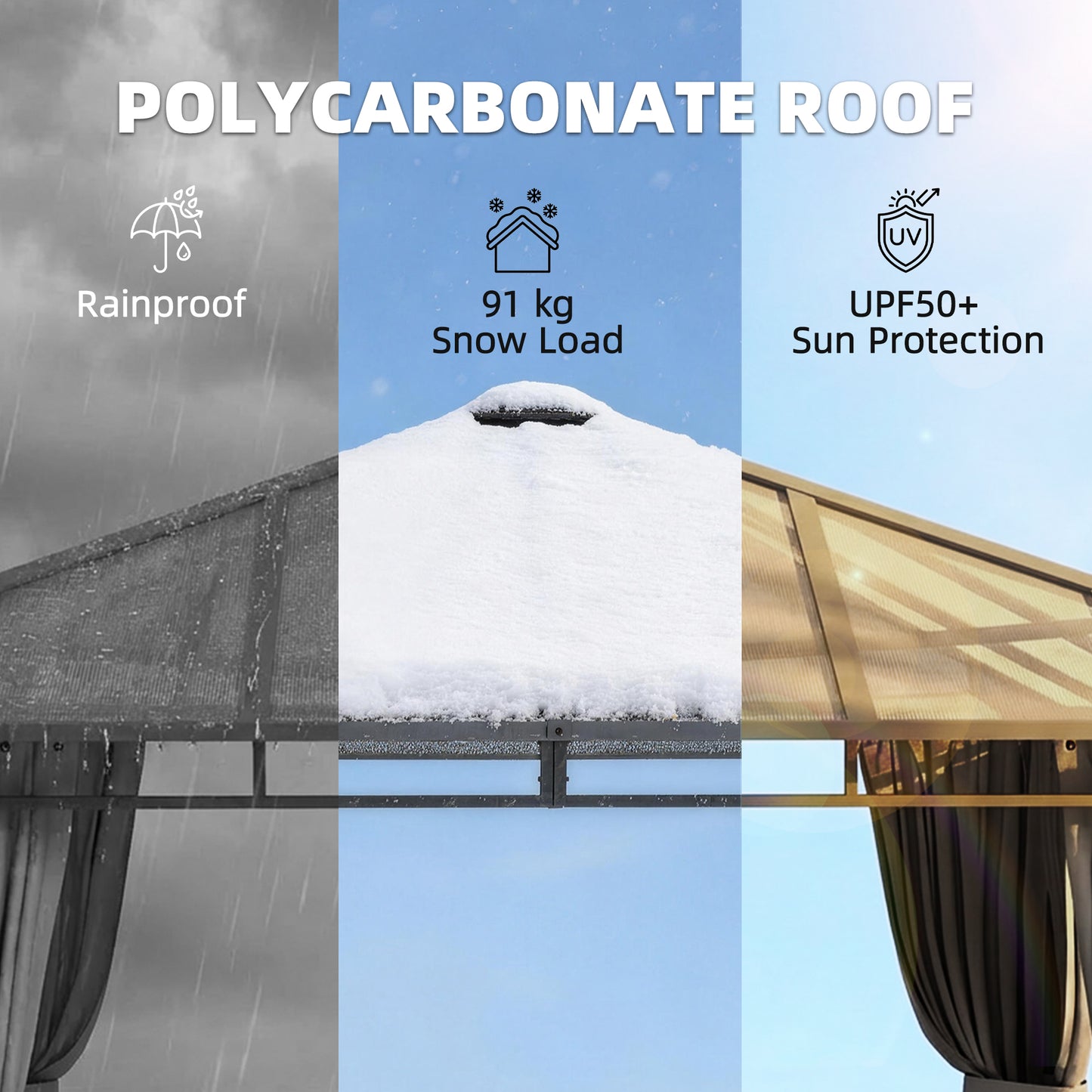 3 x 3 m Outdoor Hardtop Gazebo Canopy with PC Roof