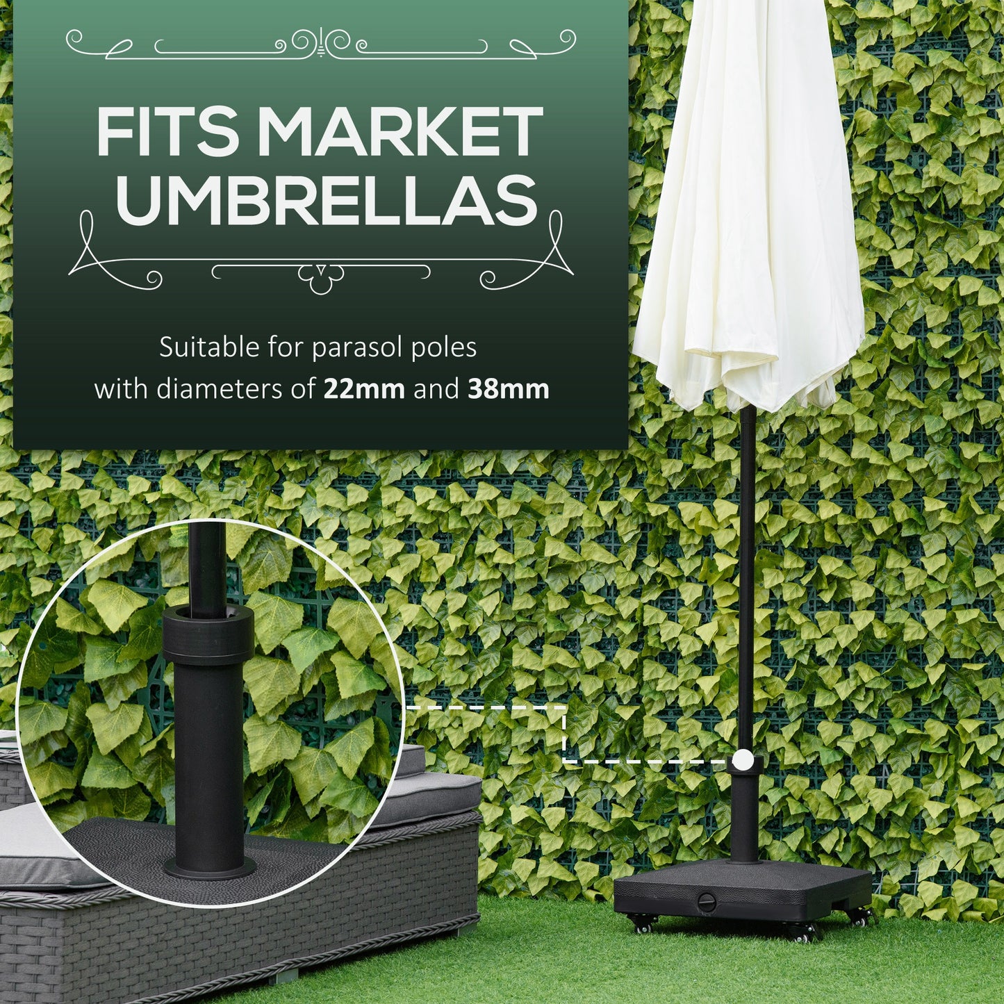 20kg Garden Parasol Base with Wheels Heavy Duty Sand or Water