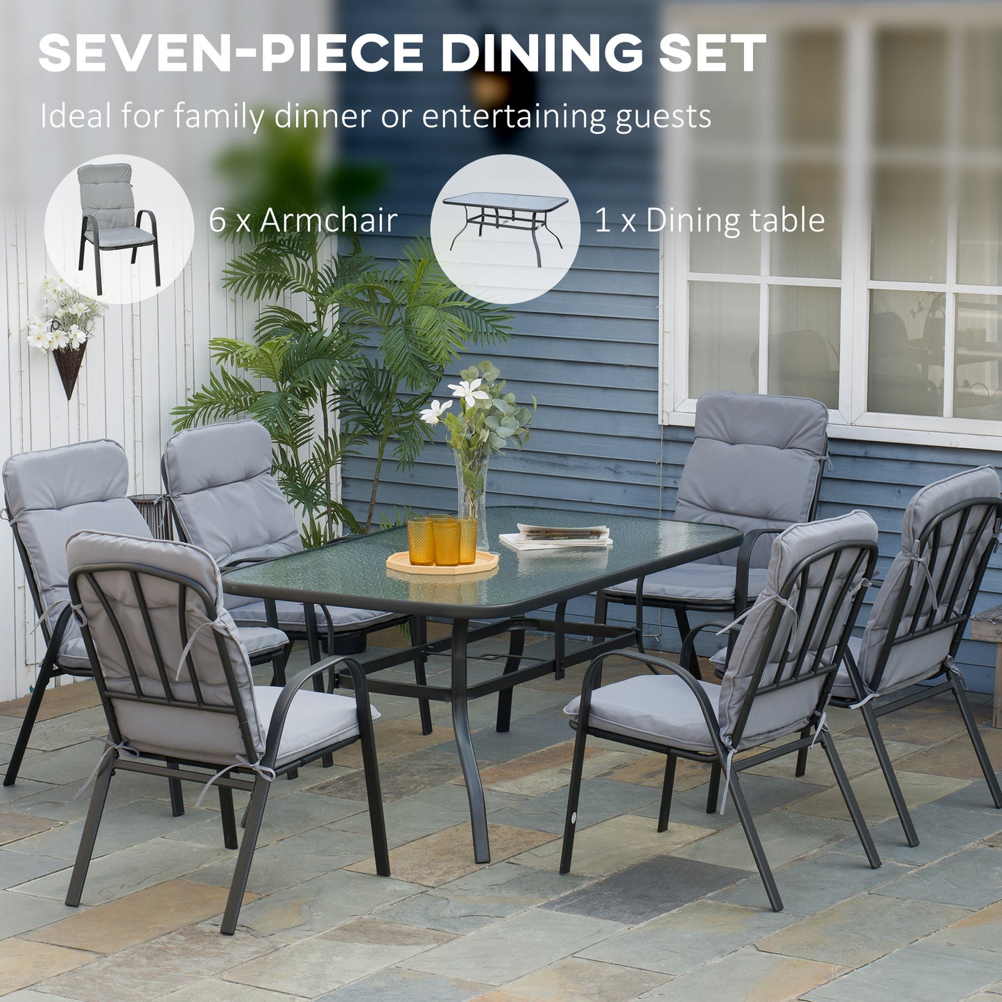 Seven-Piece Garden Dining Set with Cushions