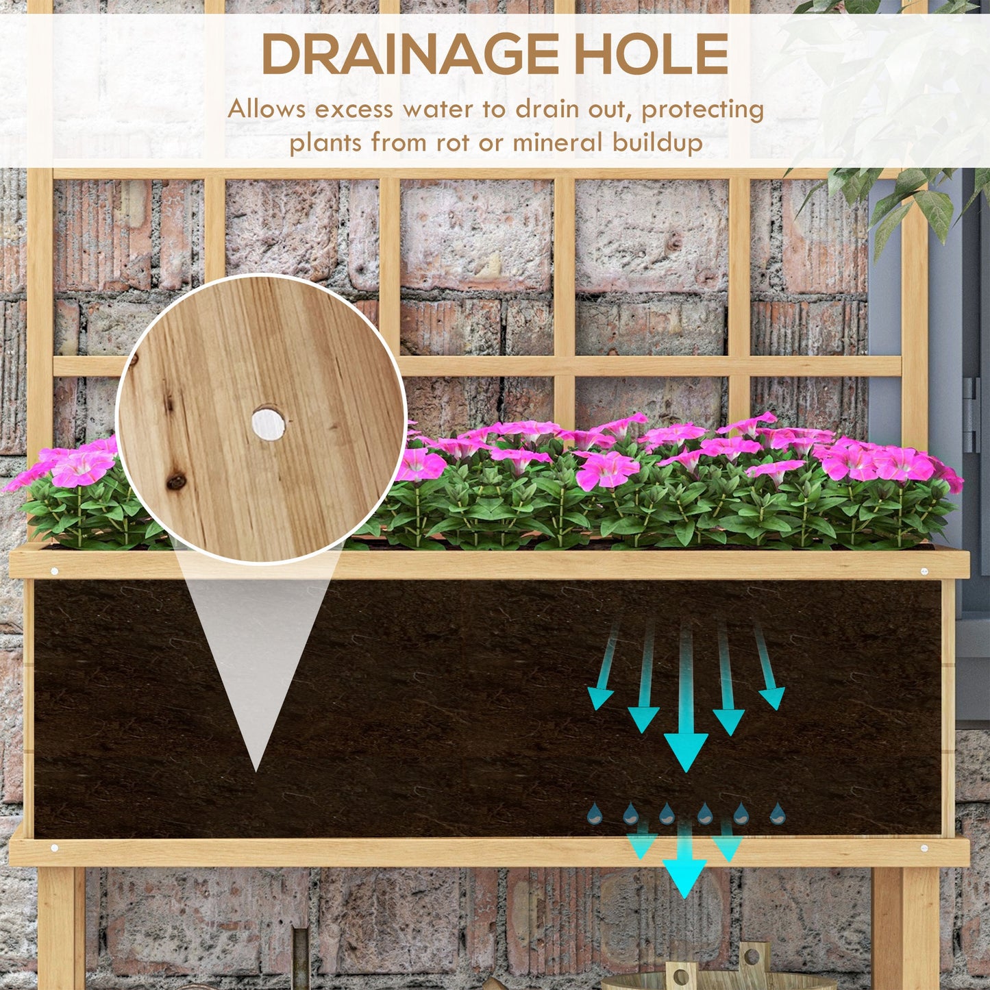 45 x 105cm Wooden Garden Planter, with Trellis