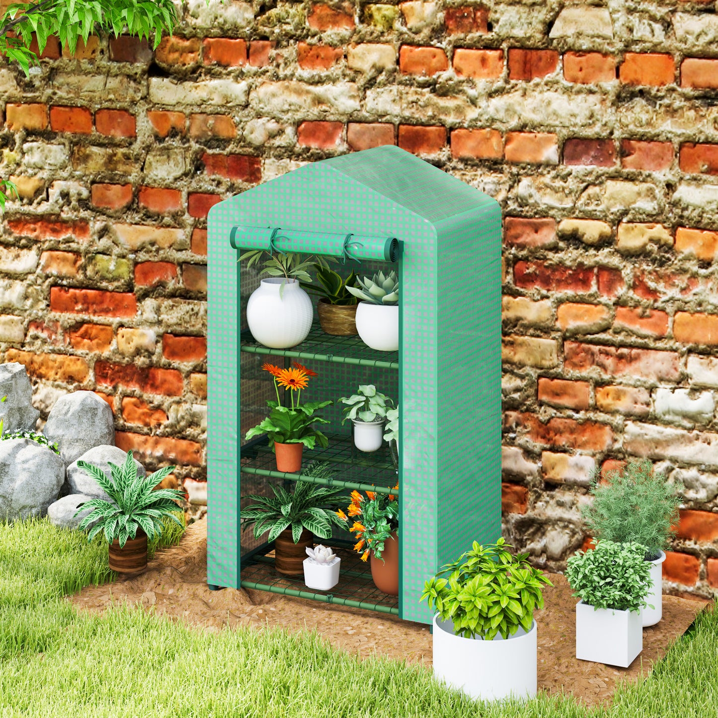 3 Tier Mini Greenhouse Portable Garden Grow House with Roll Up Door (1)