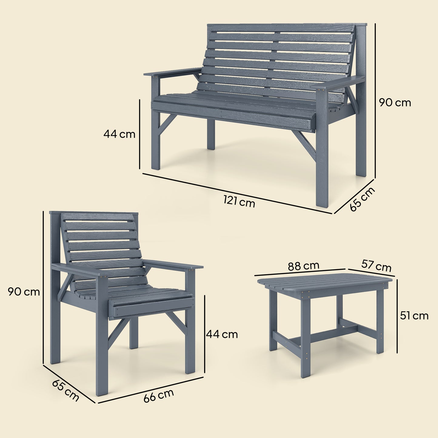 4 Piece Wooden Garden Furniture Set