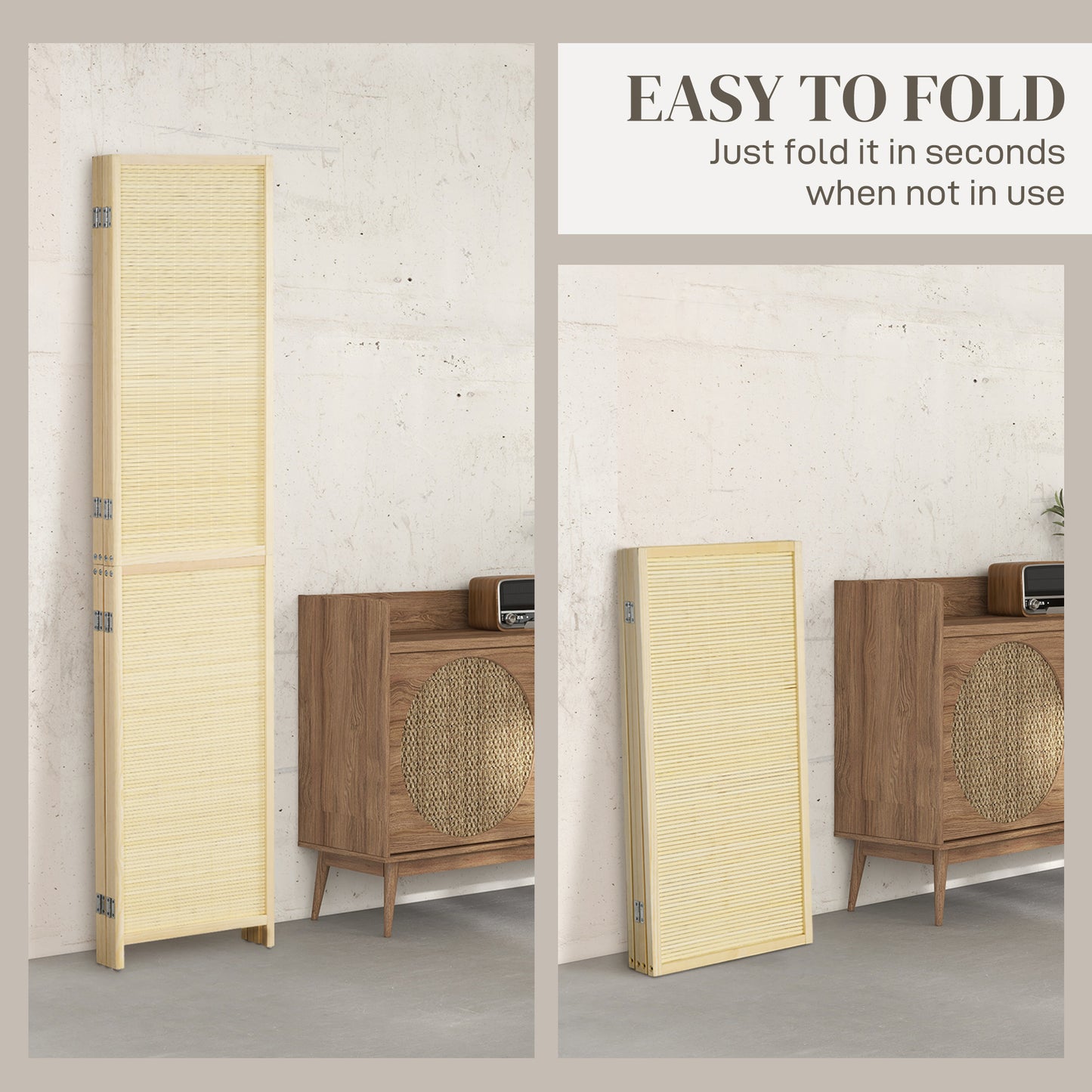 Room Divider, Freestanding Privacy Screen, 4 Panel Folding