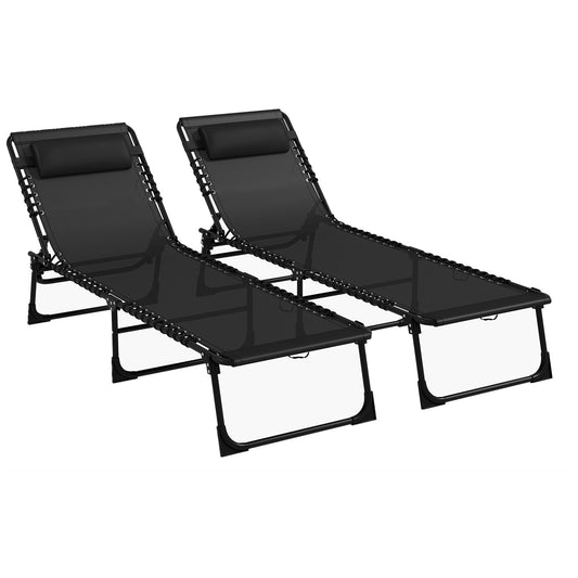 Set of Two Folding Sun Loungers, with Four-Position Backs