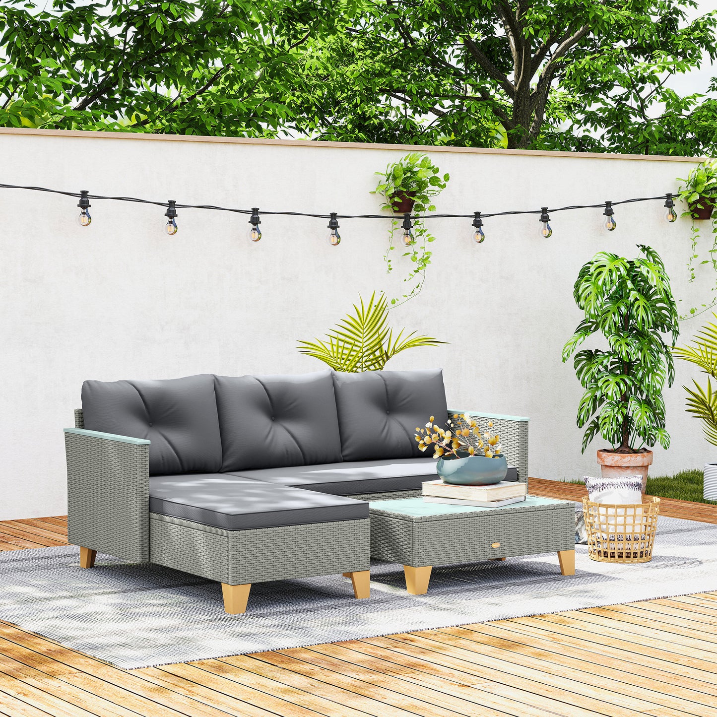 3 Pieces Rattan Garden Furniture Set