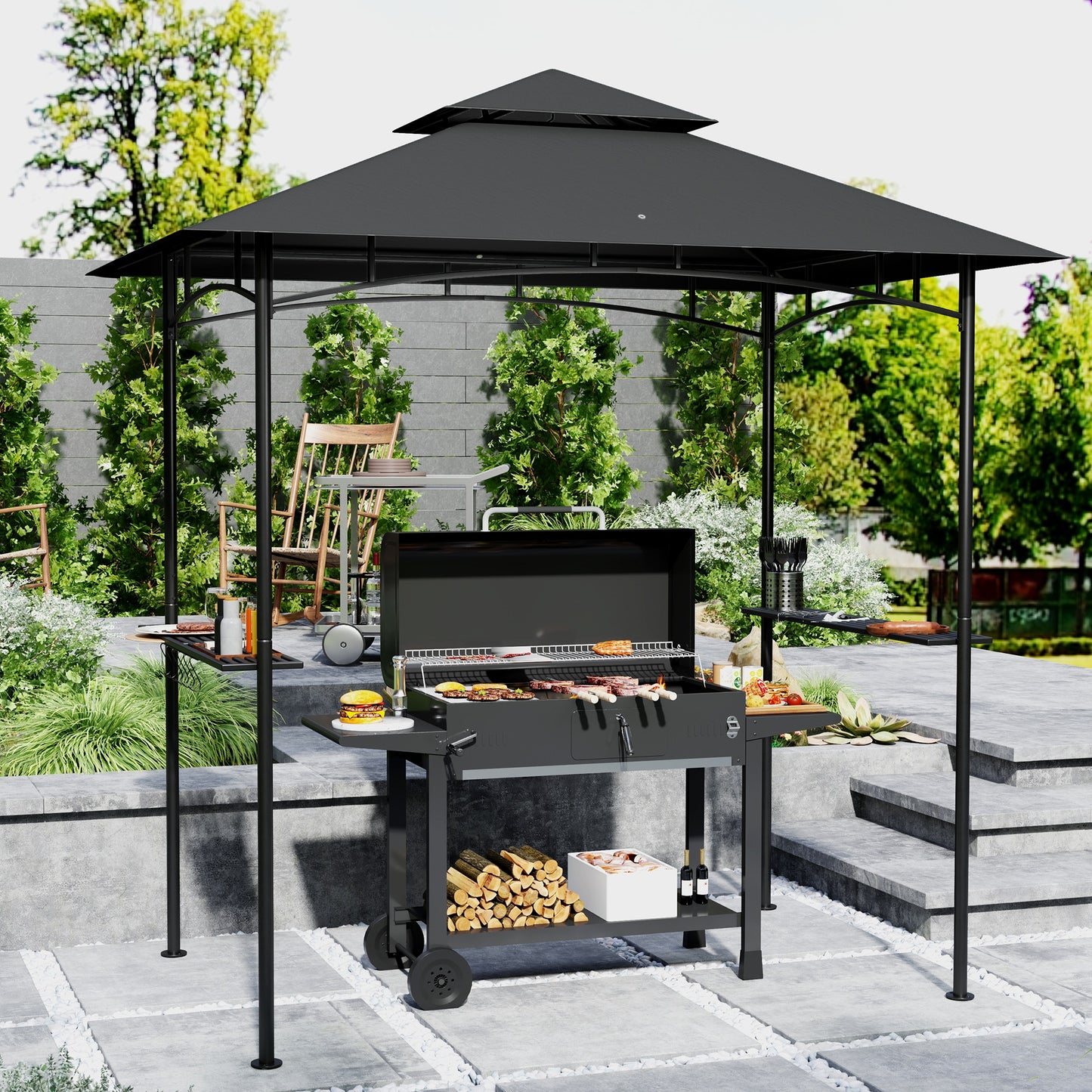 8' x 5' Grill Gazebo, Double Tiered BBQ Gazebo Shelter Canopy