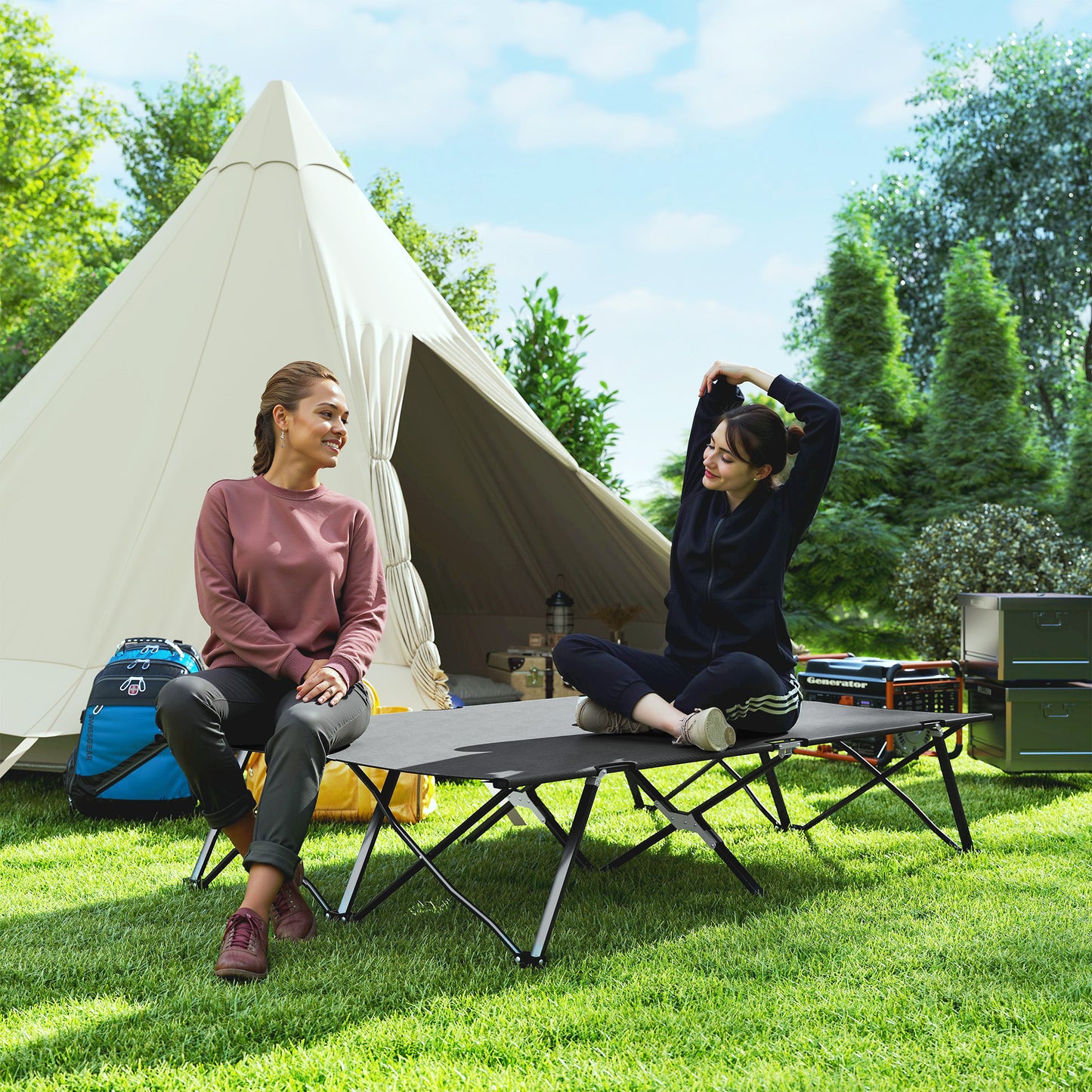 Double Camping Cot Bed, with Bag