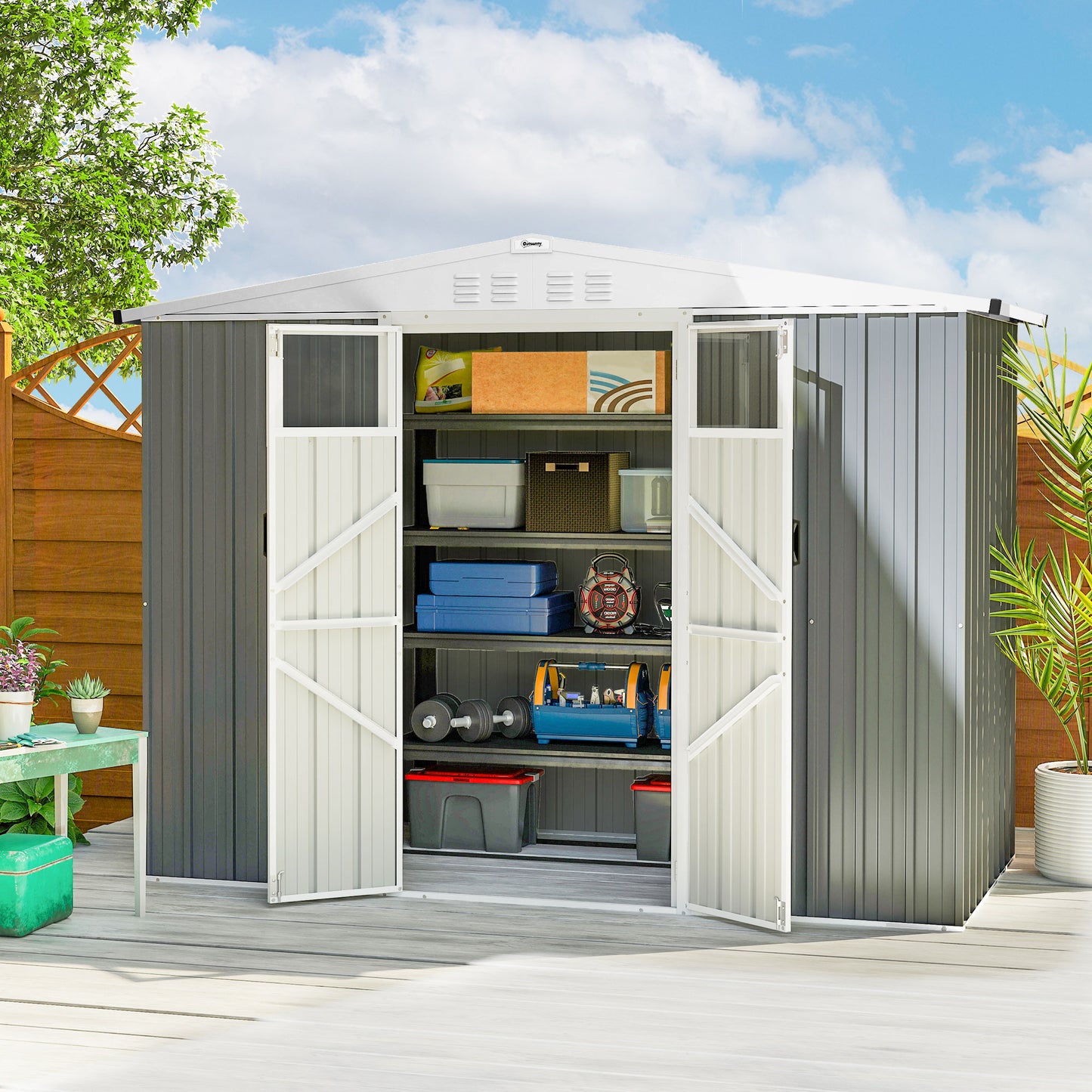 8 x 4 ft Metal Garden Shed, Garden Storage Shed with Window (1)