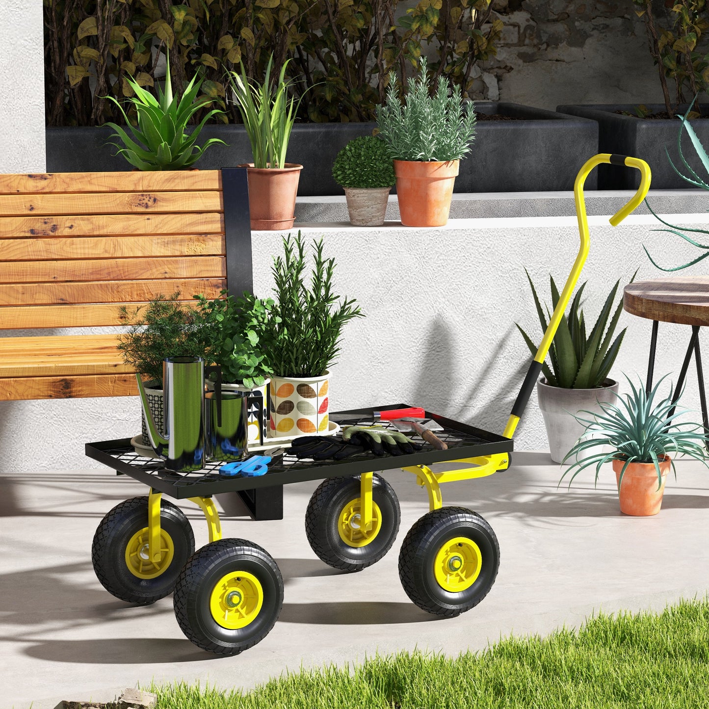 Garden Trolley Cart, Heavy Duty Garden Cart with Metal Frame