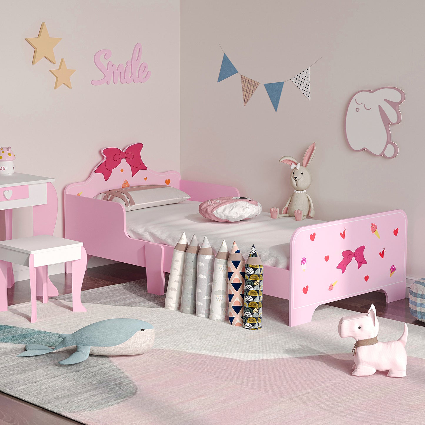 Princess-Themed Kids Toddler Bed w/ Cute Patterns, Safety Rails