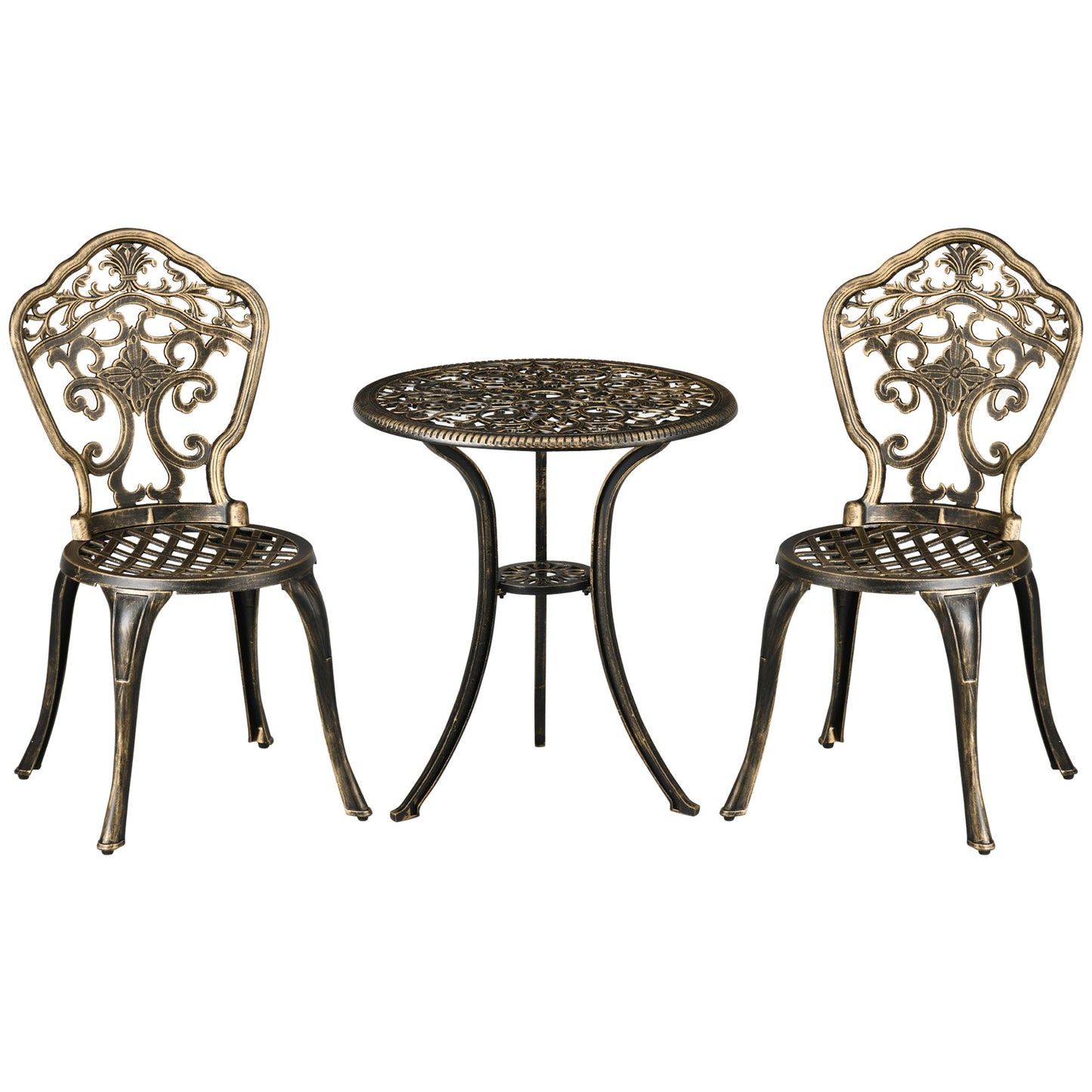 3 Piece Cast Aluminium Garden Bistro Set for 2 with Parasol Hole