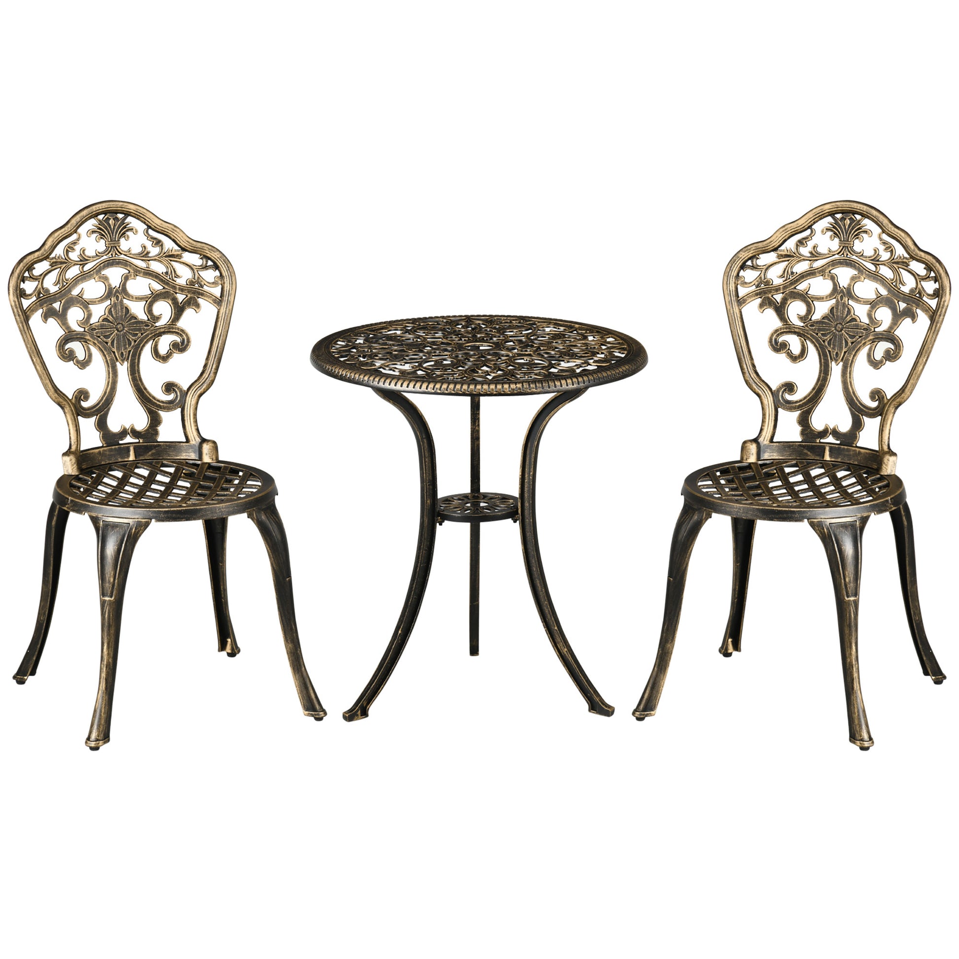 3 Piece Cast Aluminium Garden Bistro Set for 2 with Parasol Hole