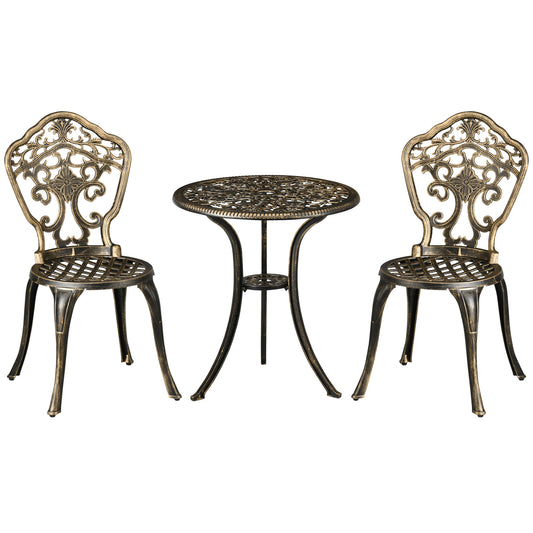 3 Piece Cast Aluminium Garden Bistro Set for 2 with Parasol Hole