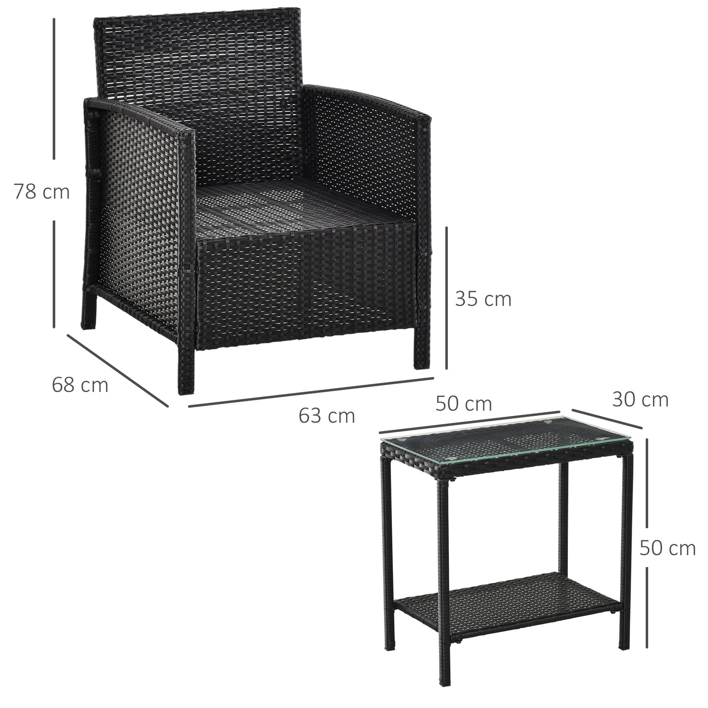 2-Seater PE Rattan Side Table & Armchair Bistro Set Jack