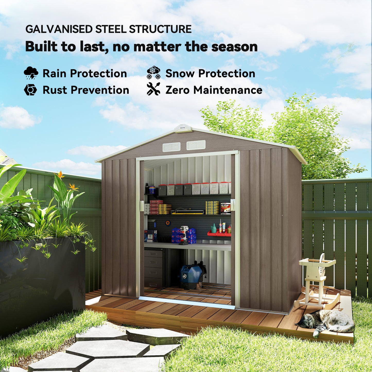 7 x 4ft Metal Garden Storage Shed with Vents
