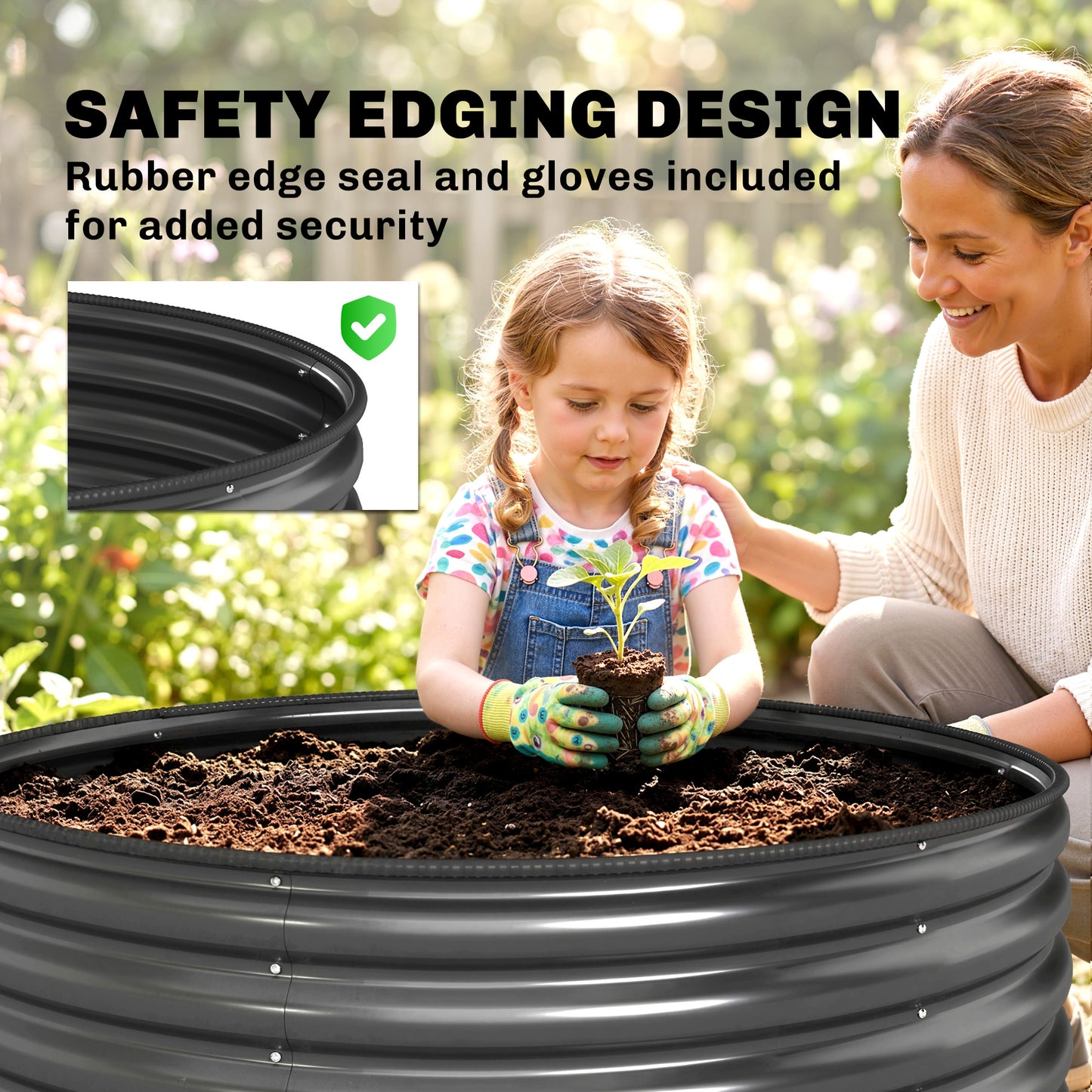 Galvanised Raised Garden Bed with Safety Edging