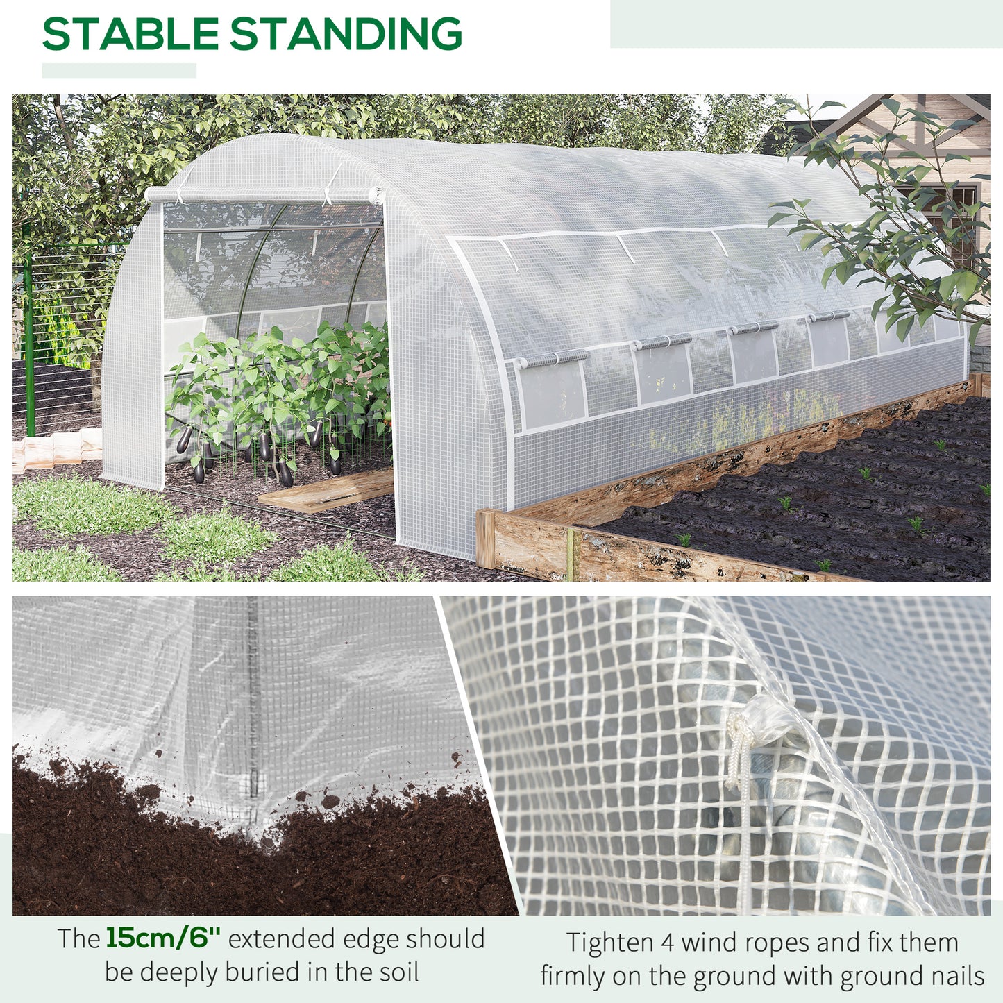 6 x 3 x 2 m Polytunnel Greenhouse with Roll-up Side Walls