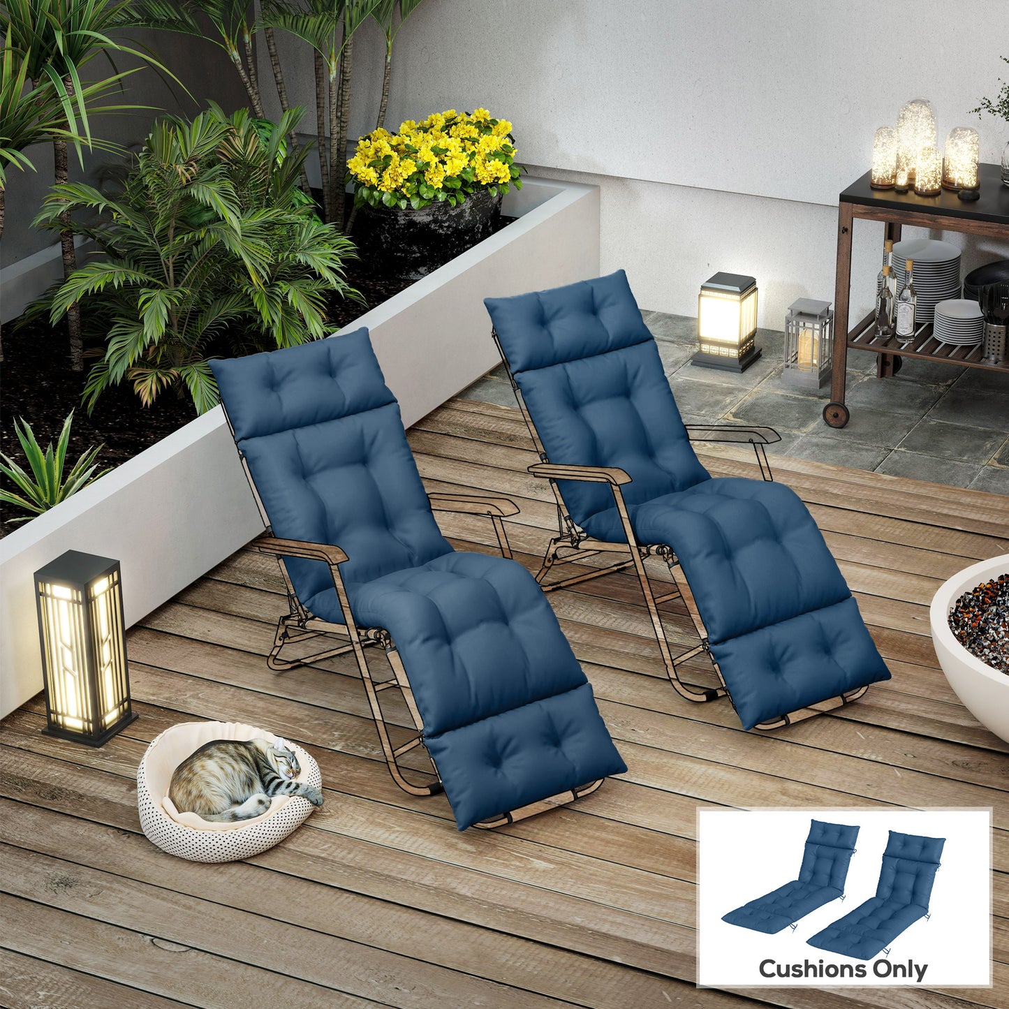 Set of Two 190 x 56cm Sun Lounger Cushions